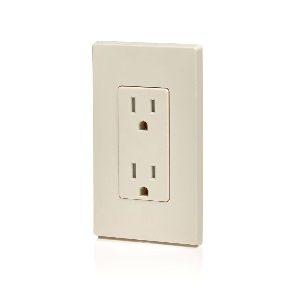 Back. Leviton - 15 Amp Decora Tamper-Resistant Duplex Receptacle T5325. - Light Almond.