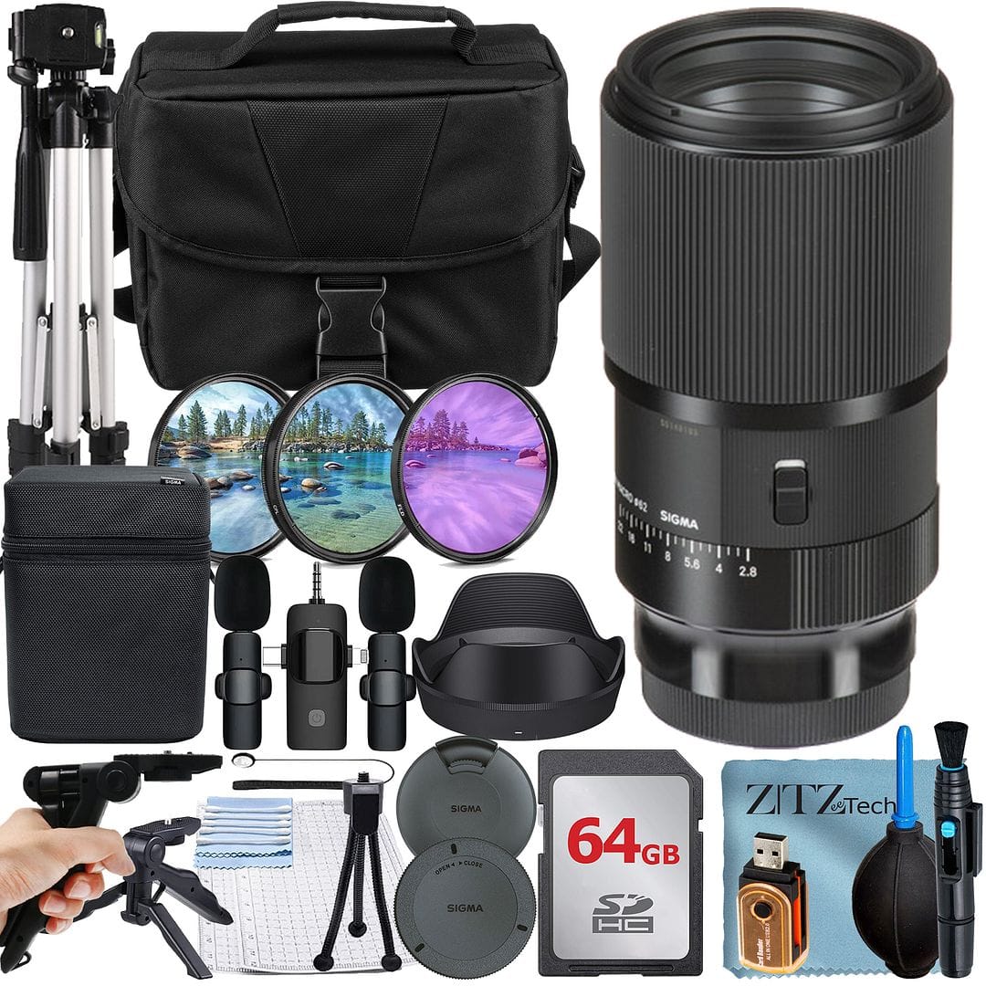 Sigma - 105mm f/2.8 DG DN Macro Art Lens for Sony E Mount with 64GB Card + Case + ZeeTech Bundle - Black