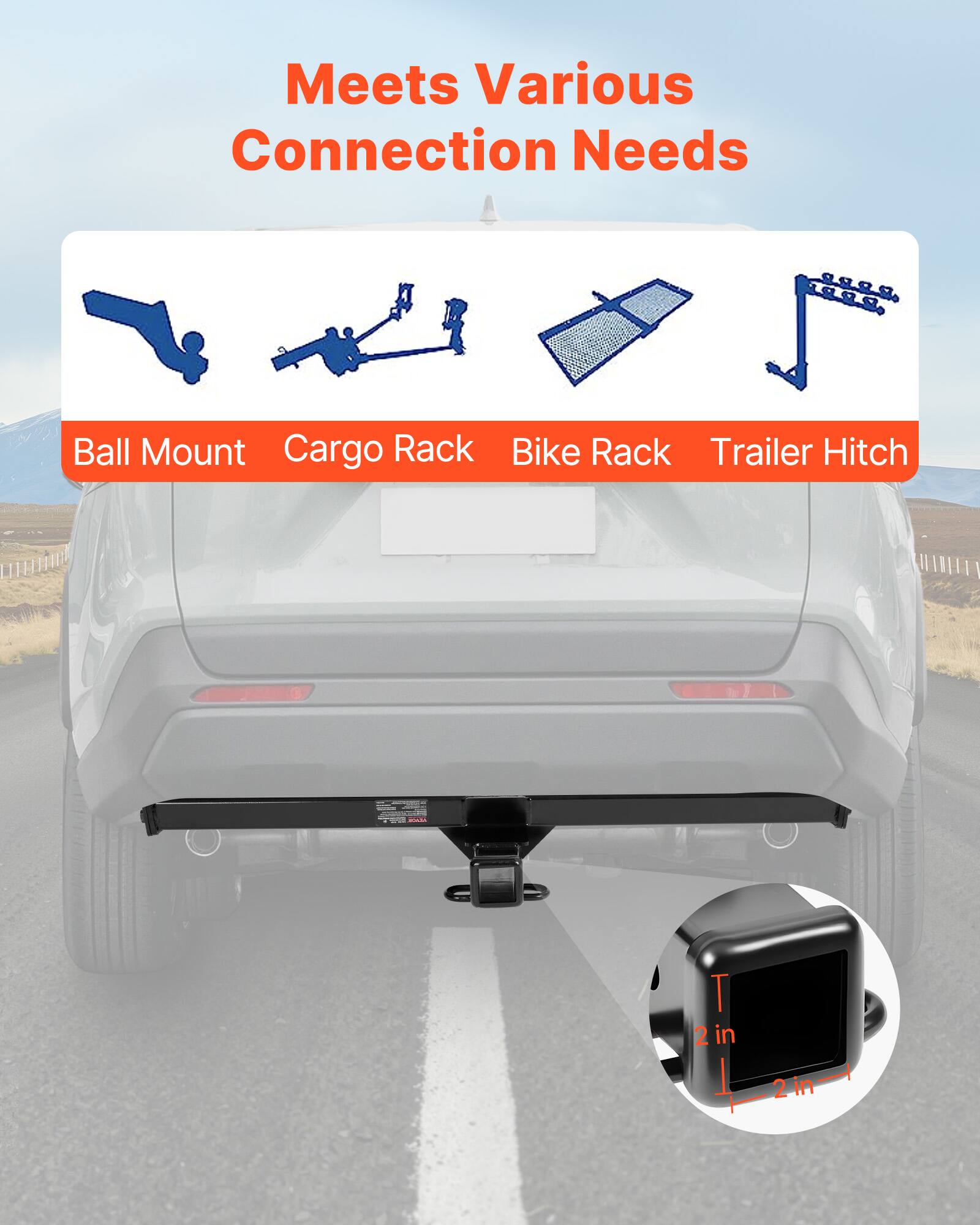 Meets Various Connection Needs

Ball Mount Cargo Rack Bike Rack Trailer Hitch

T 2 in 2 in
