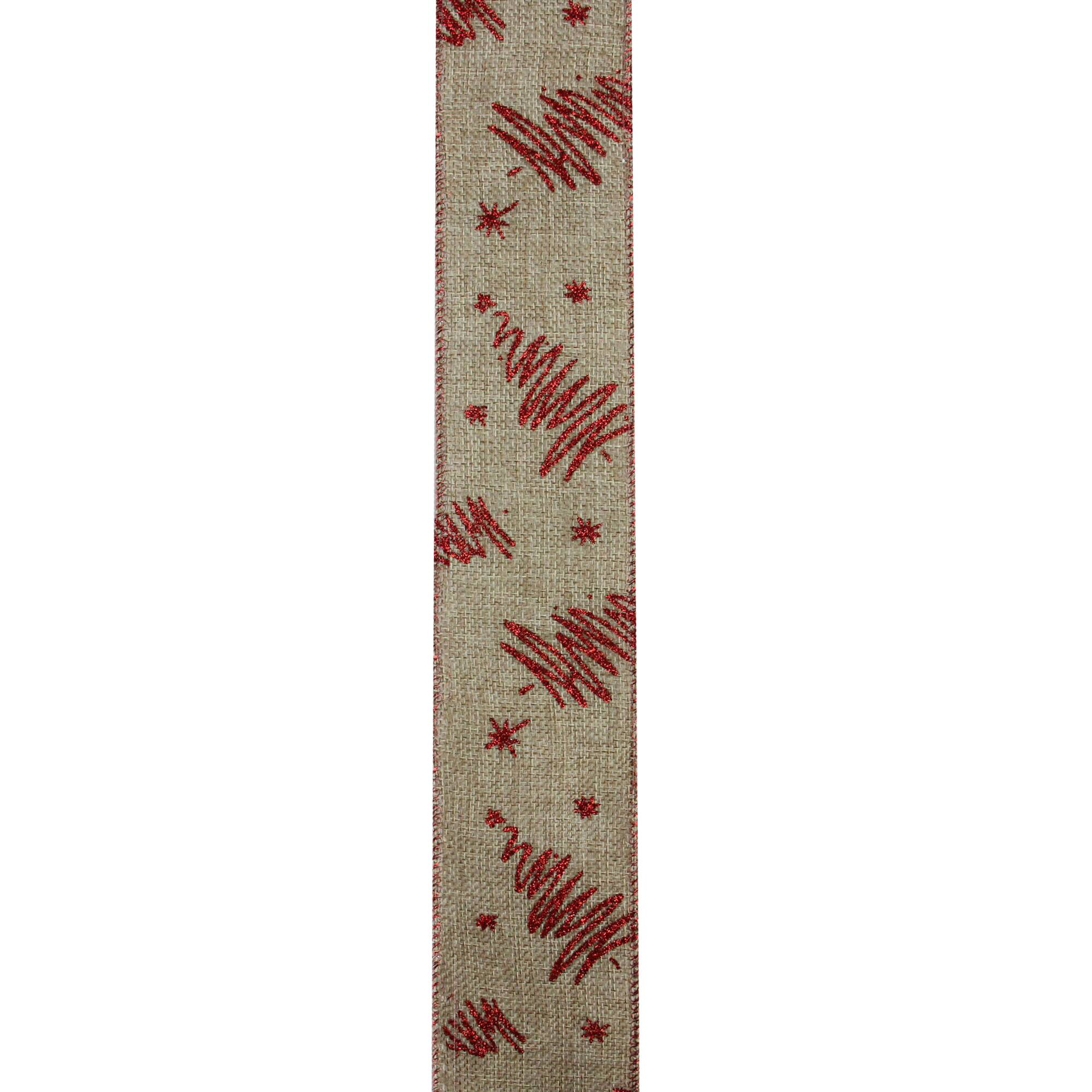 Alt View 1. Northlight - Red and Beige Christmas Tree Wired Craft Ribbon 2.5" x 10 Yards - Red.