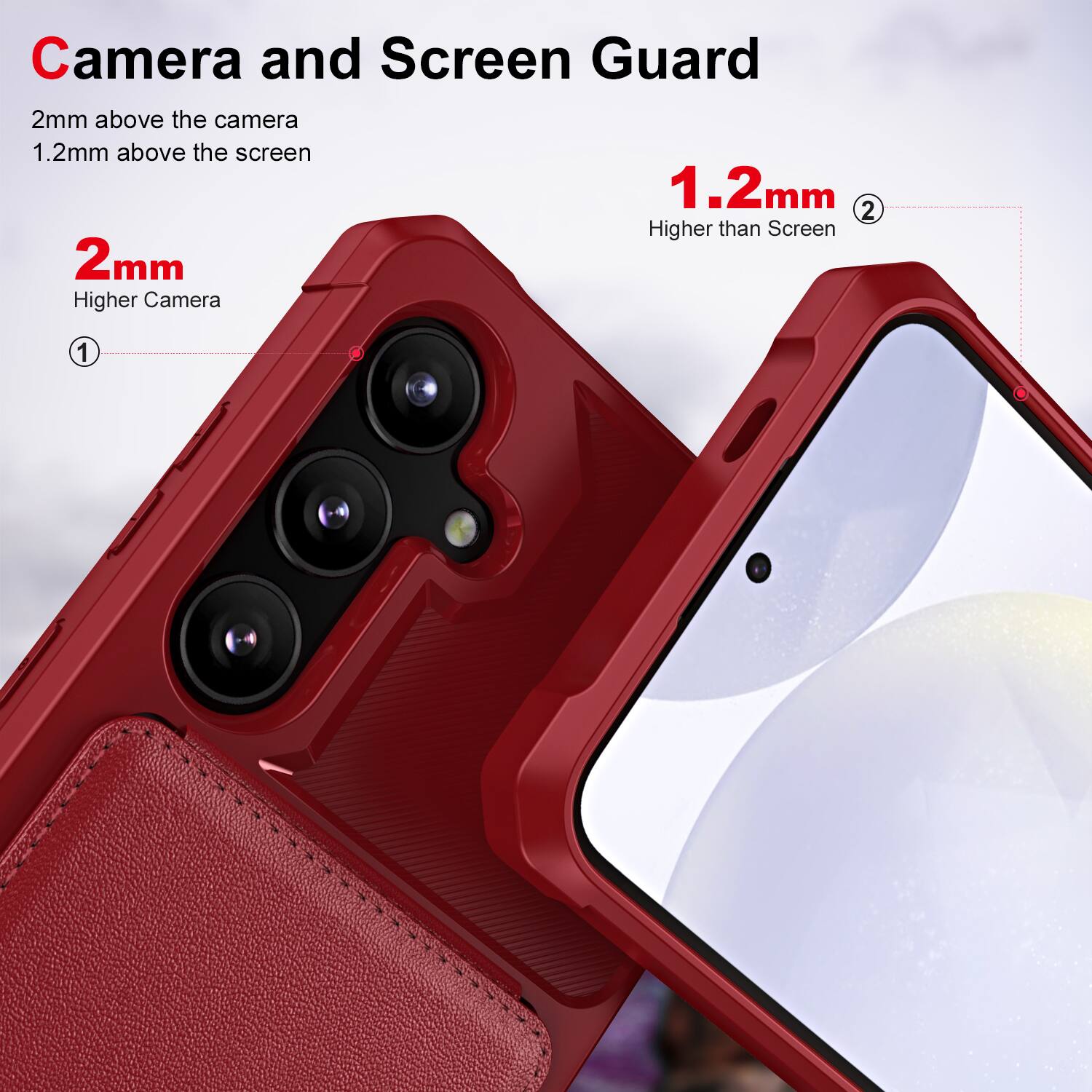 Camera and Screen Guard

2mm above the camera  
1.2mm above the screen

2mm  
Higher Camera

1.2mm  
Higher than Screen