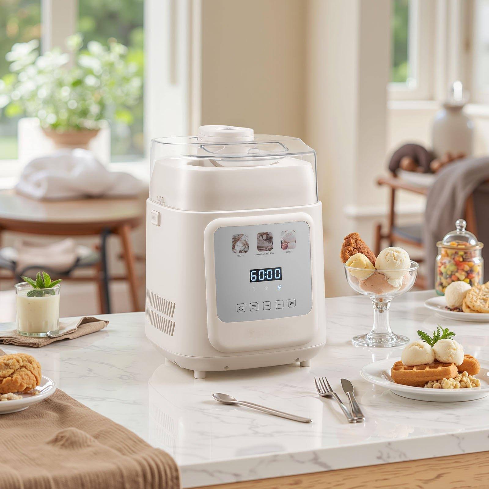 Alt View 1. Glintex - Upright Automatic Ice Cream Maker with Built-in Compressor, 1Qt Gelato & Yogurt Machine, 4 Modes Electric Maker - White.