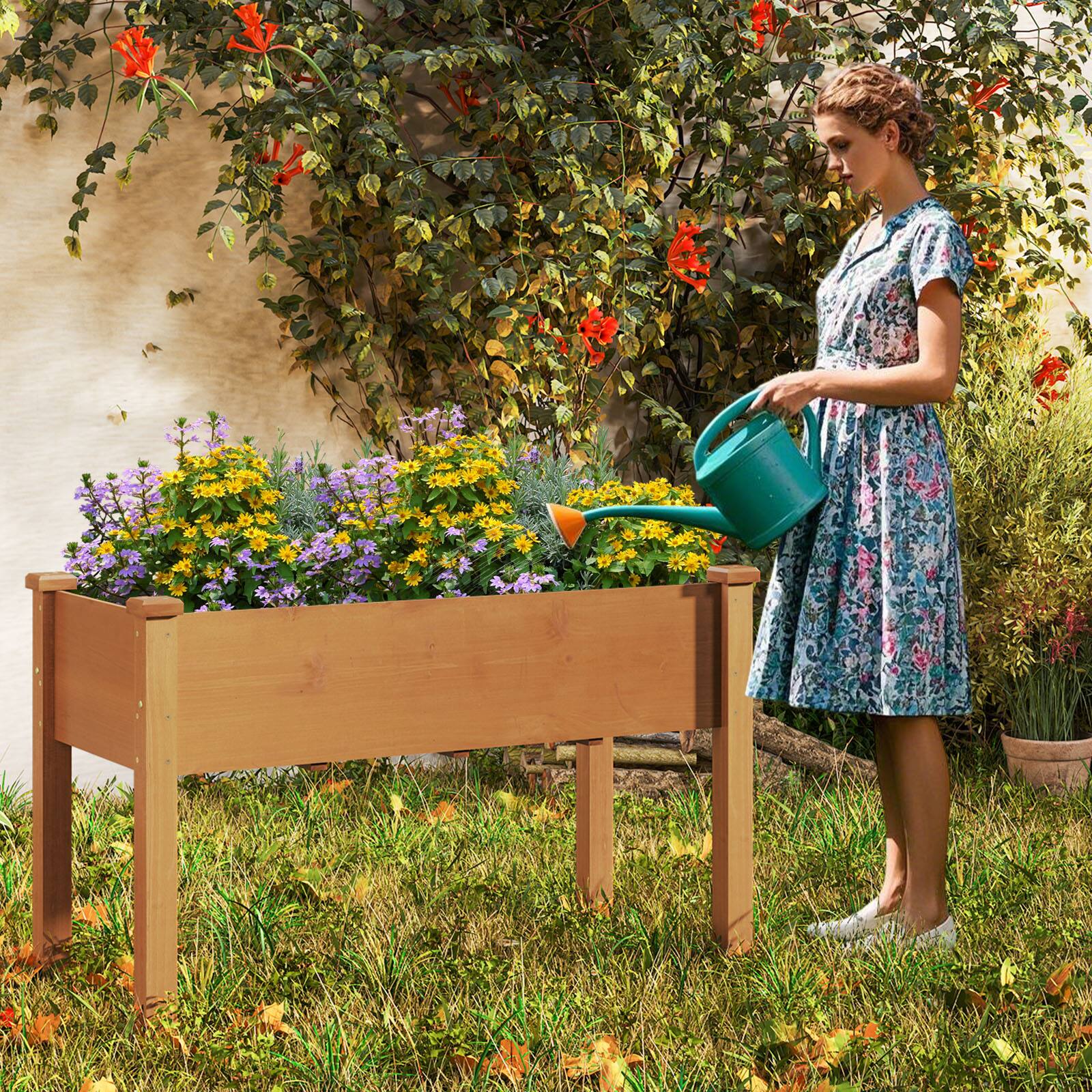 Alt View 4. Gymax - Gymax Raised Garden Bed Elevated Fir Wood Planter Box w/ Drain Hole Garden Planter - Brown.