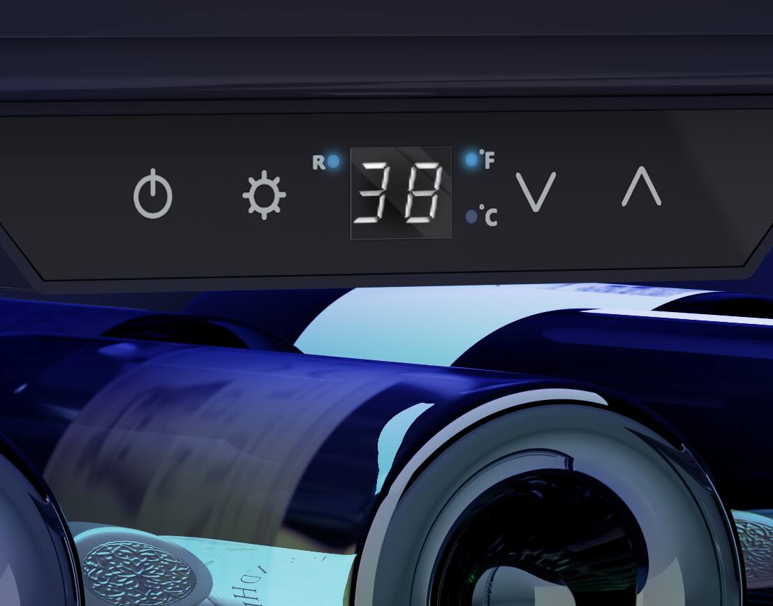 Left. Zephyr - Brisas 15 in. 4-Bottle and 64-Can Single Zone Beverage Cooler - Stainless Steel/Glass.