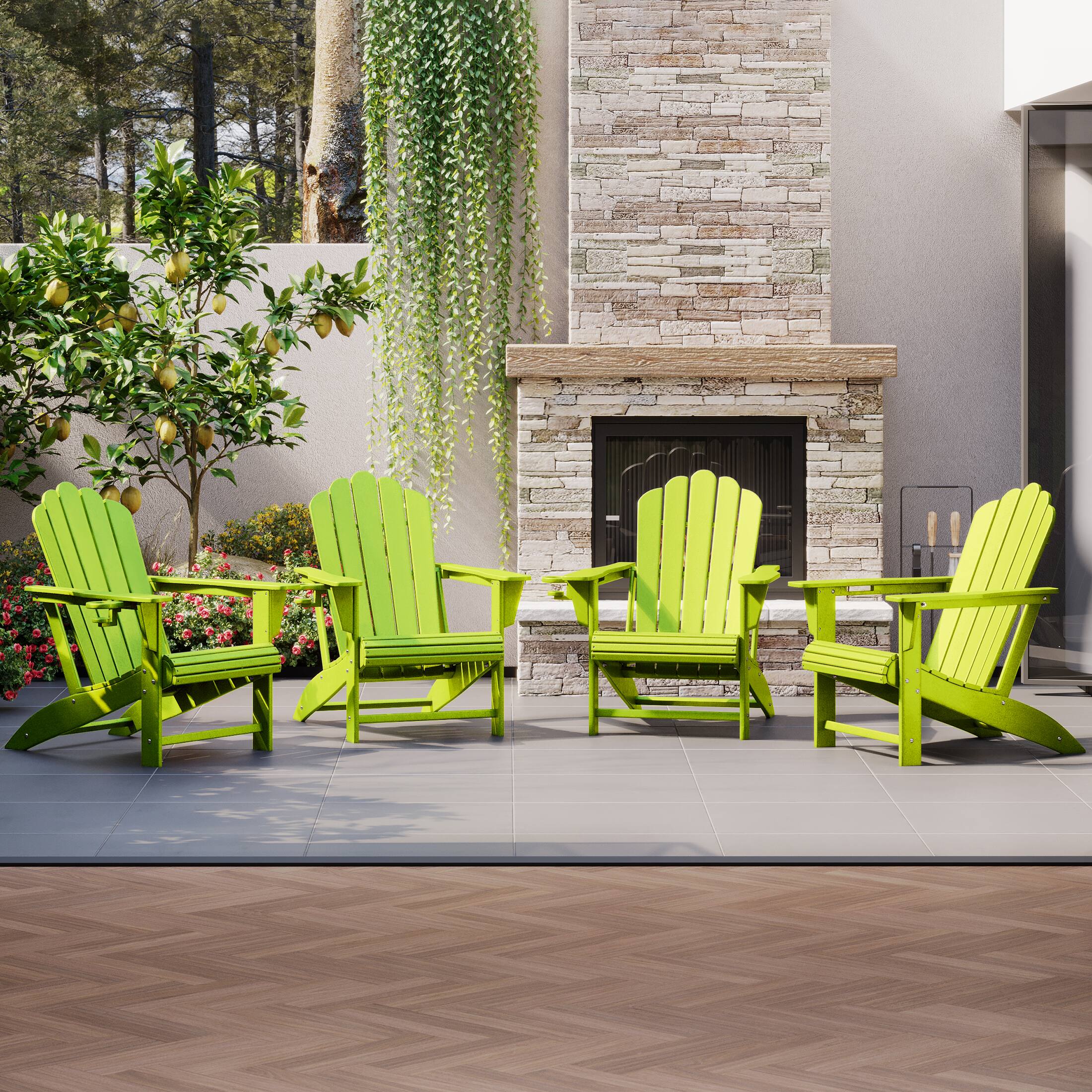 Angle. WestinTrends - WestinTrends Highland Outdoor Patio HDPE Adirondack Chairs With Cup Holders (Set of 4) - Lime.