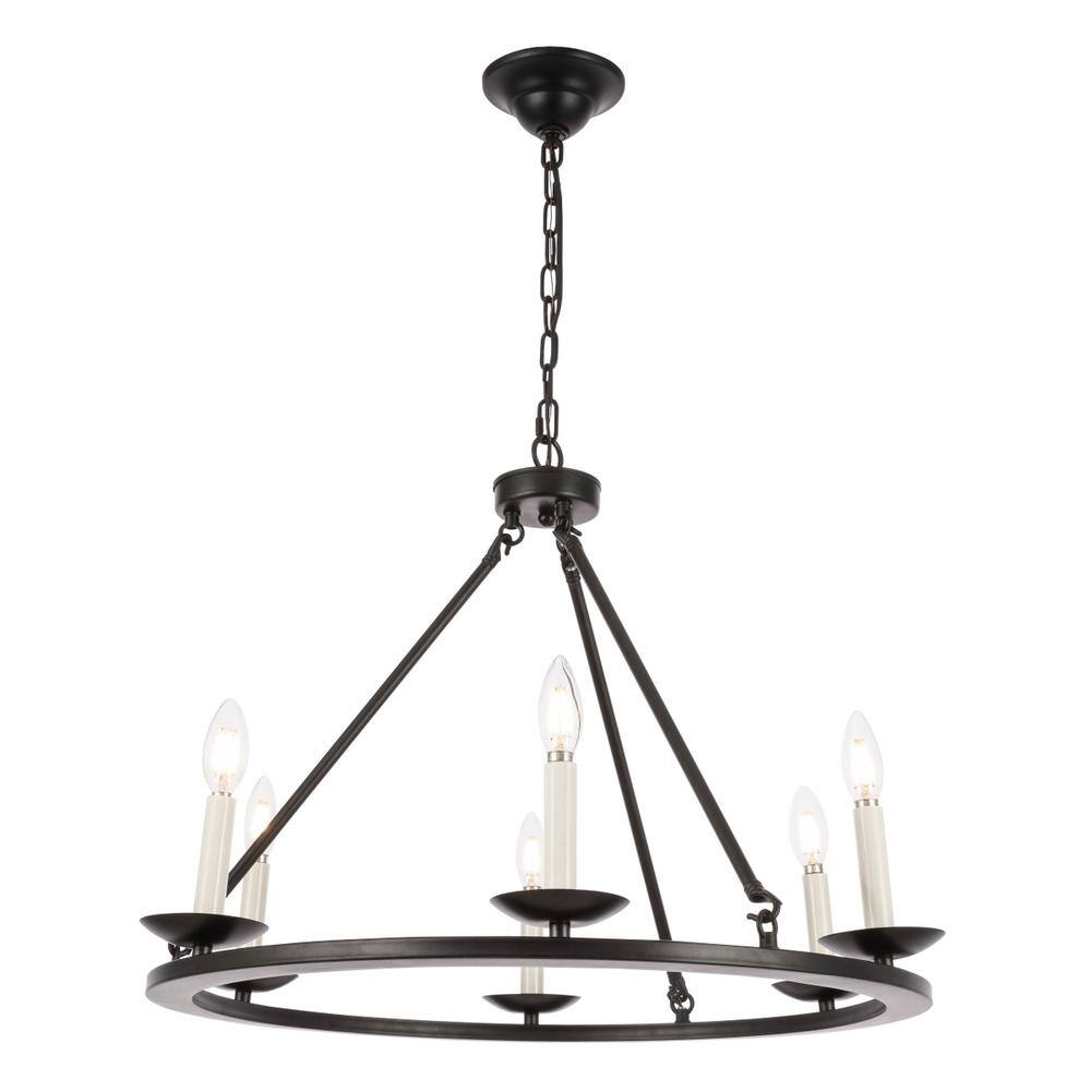 Alt View 4. Living District - Maine 6 light Black chandelier - Black.
