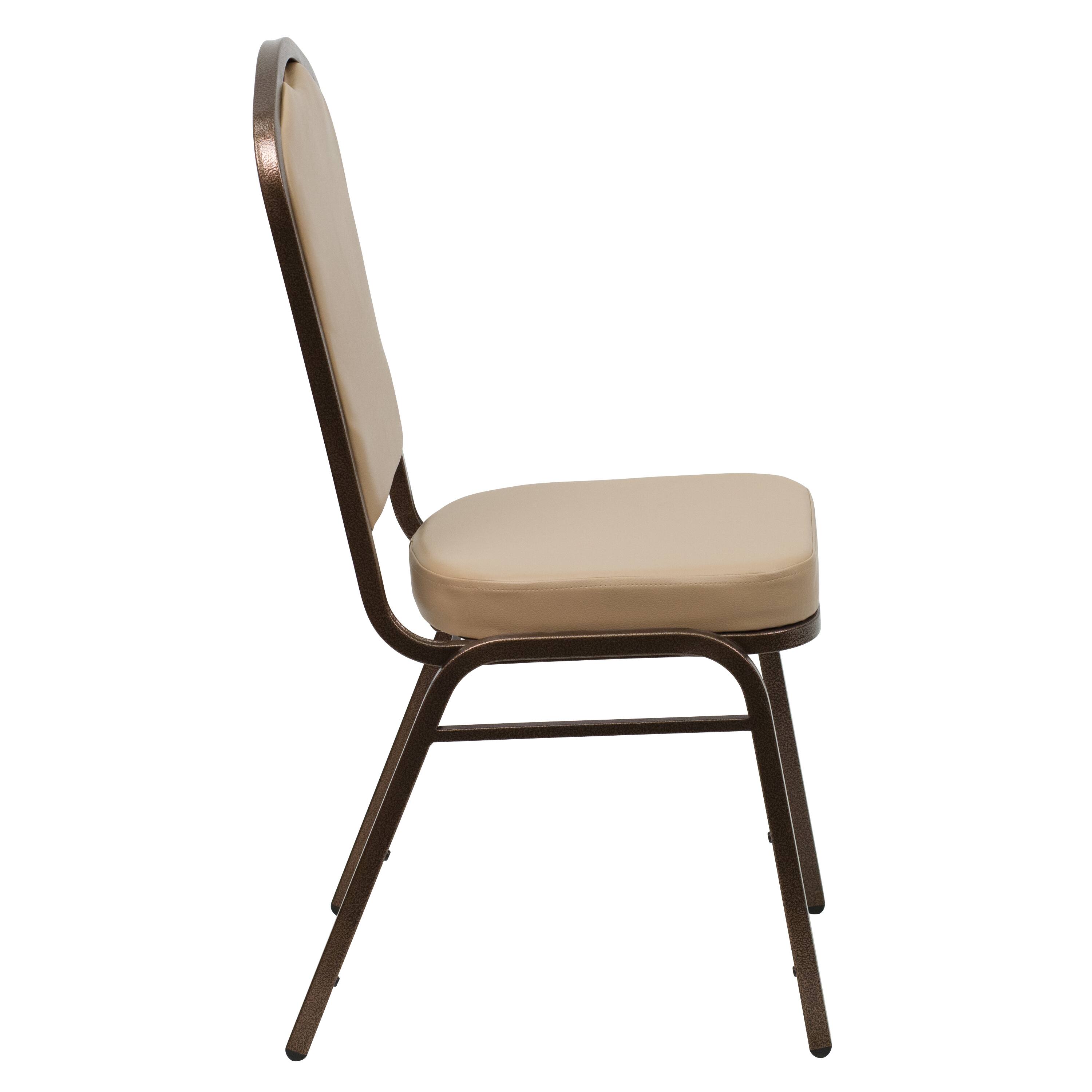 Alt View 6. Emma + Oliver - Crown Back Stacking Banquet Dining Chair - Tan Vinyl/Copper Vein Frame.