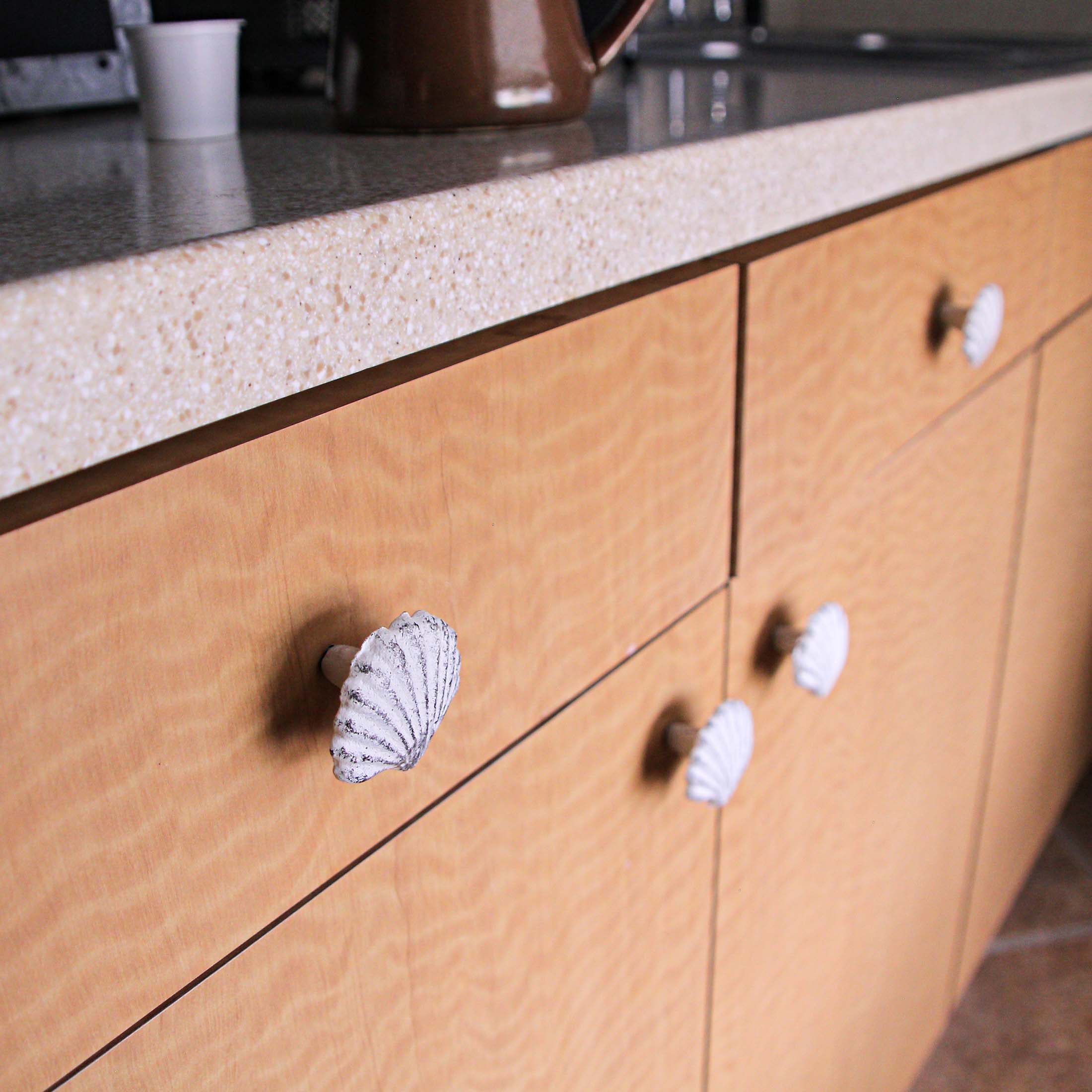Alt View 4. Zeckos - Set of 6 White Cast Iron Scallop Sea Shell Drawer Pulls Nautical Cabinet Knobs - White.