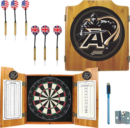 Front. Trademark Games - Army Solid Pine Dart Cabinet Set - Brown.