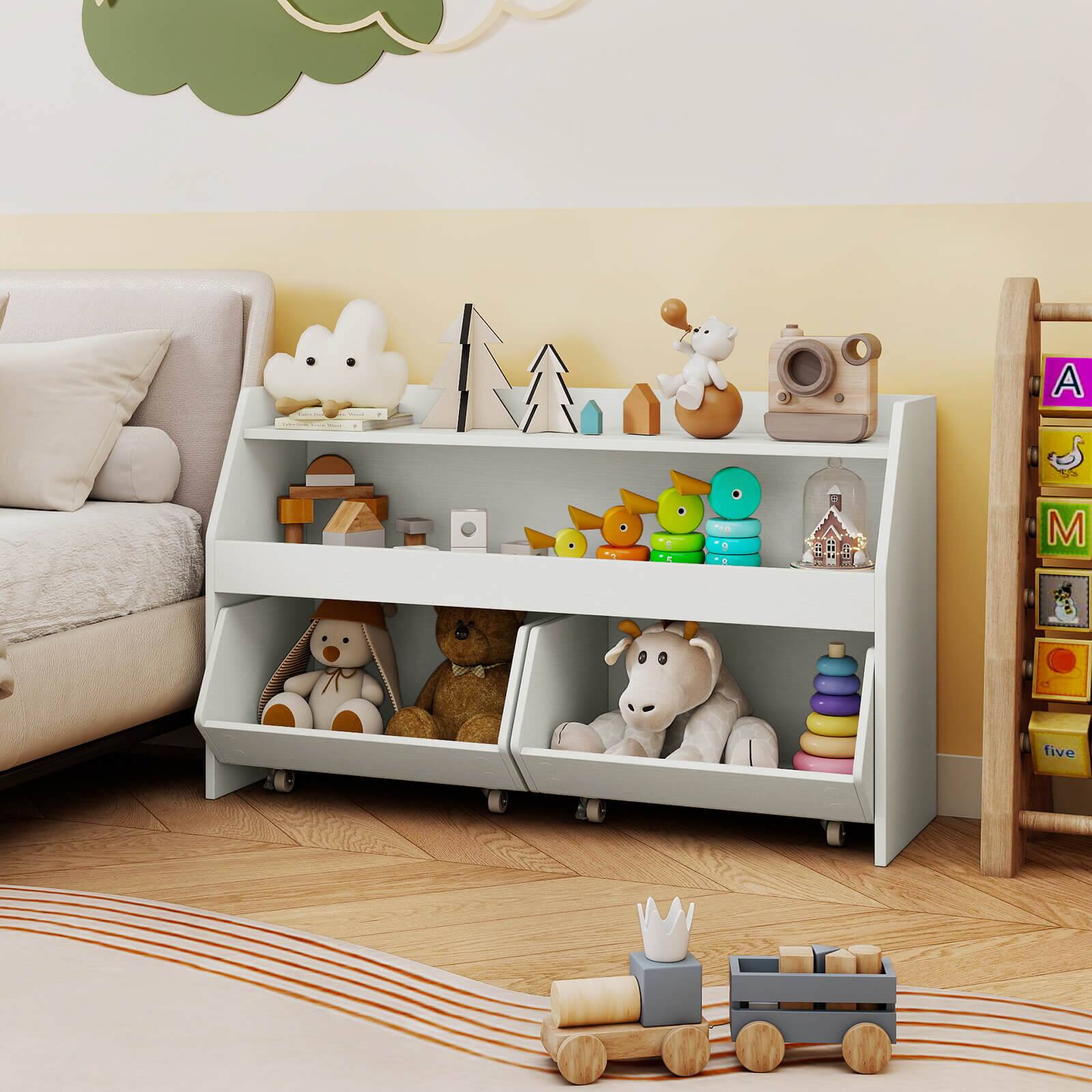 Alt View 1. Costway - Costway Kids Toy Storage Organizer with 2 Movable Drawers Open Shelf Compartment for Kids - White.