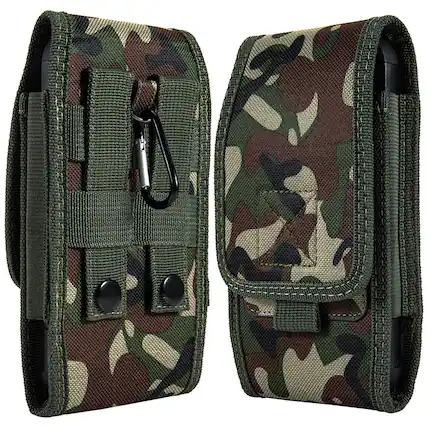 Front. LUXMO - LUXMO Extra Large Vertical Universal Nylon Phone Pouch with Card Slot - Camo - Green.