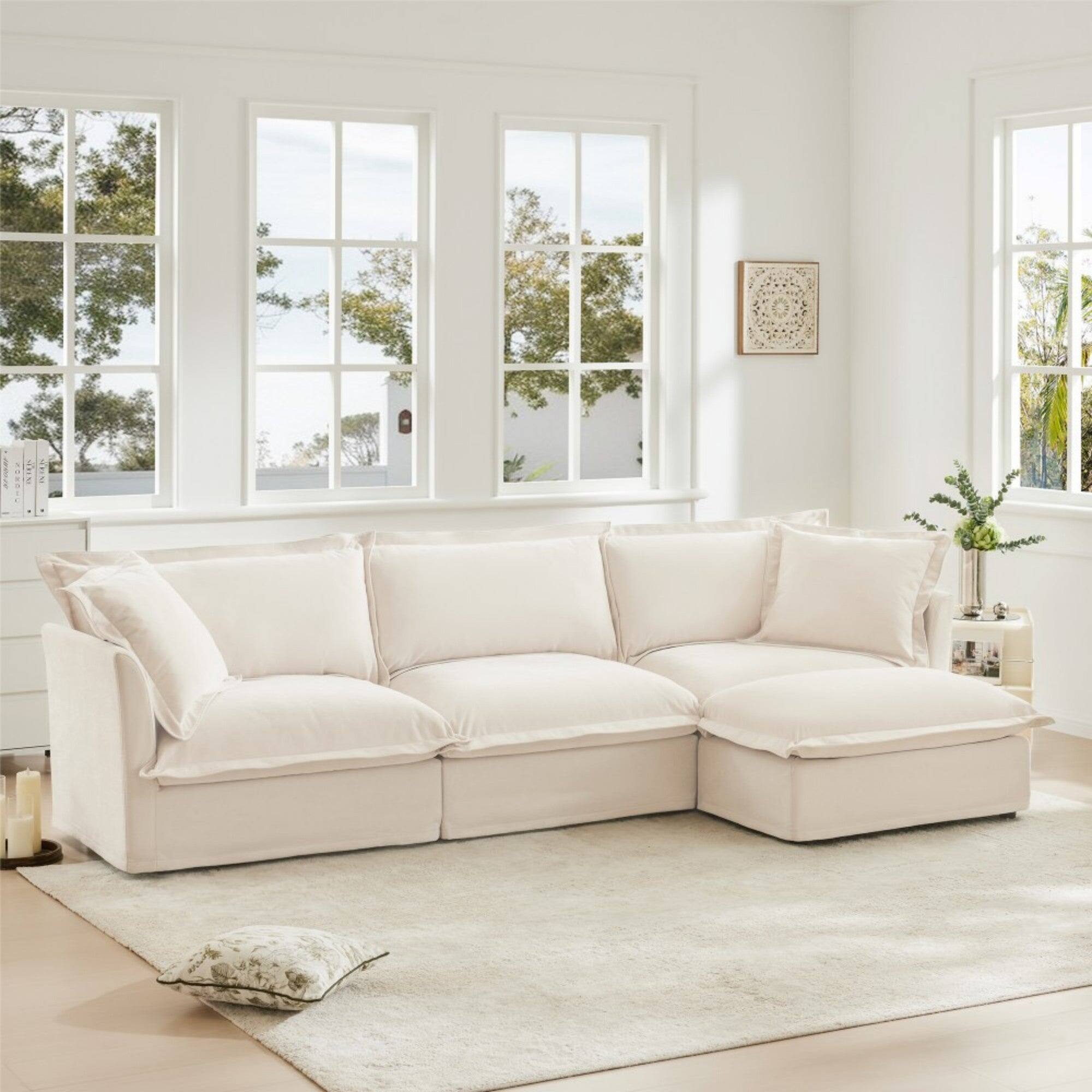 Alt View 2. Boyel Living - Chenille Slipcovered 3 Seater Deep Seat Sofa - Cream.