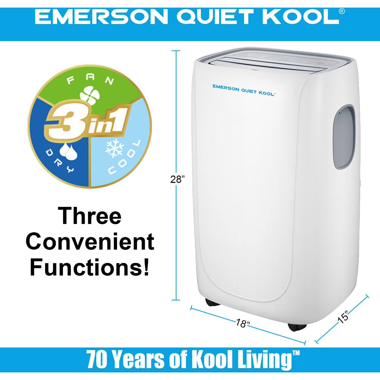 Alt View 11. Emerson Quiet Kool - 550 Sq. Ft. 14,000 BUT Portable Air Conditioner - White.