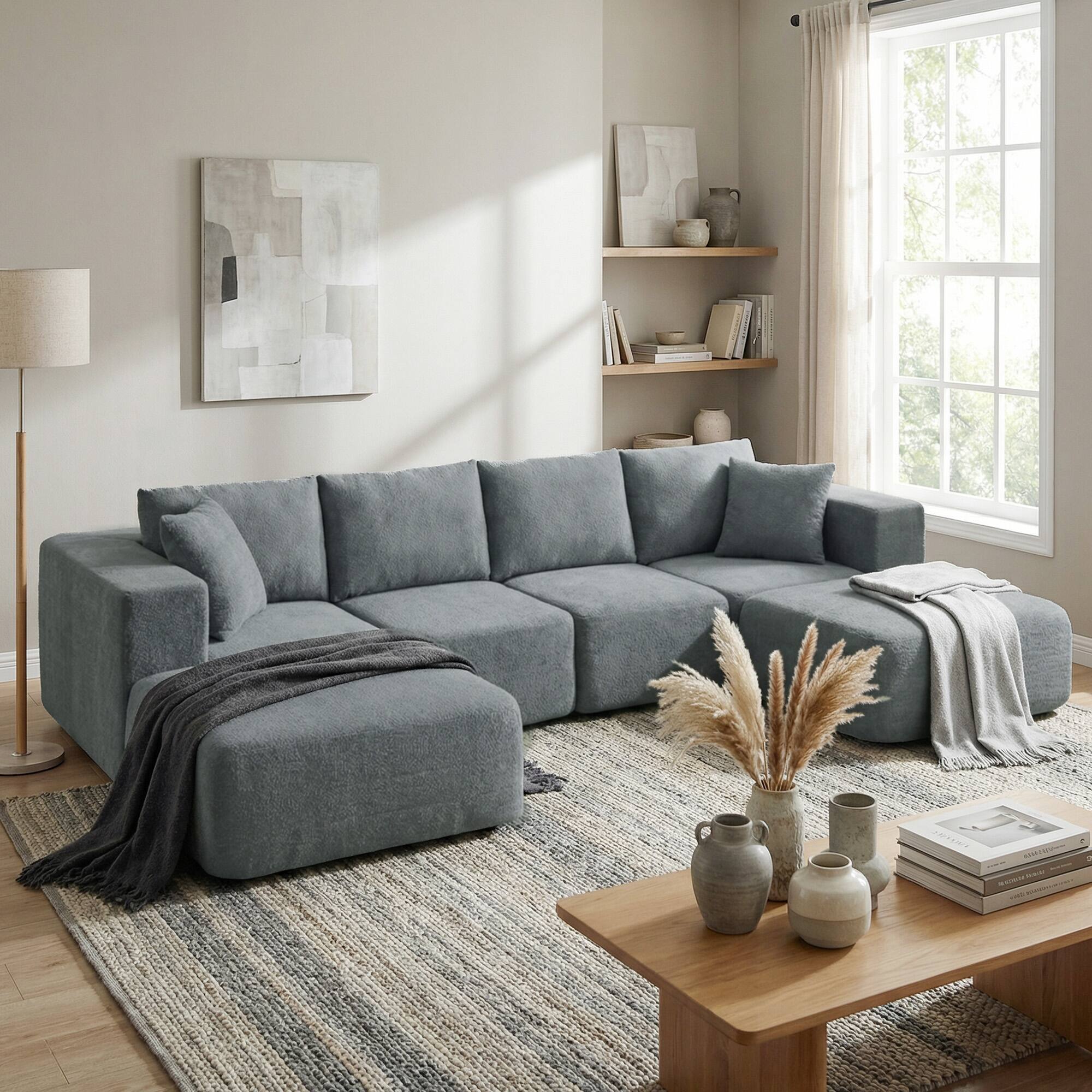 Alt View 1. Homcom - Sectional Sofa, Boneless U-Shape Sectional Couch with 2 Ottomans - Dark Gray.