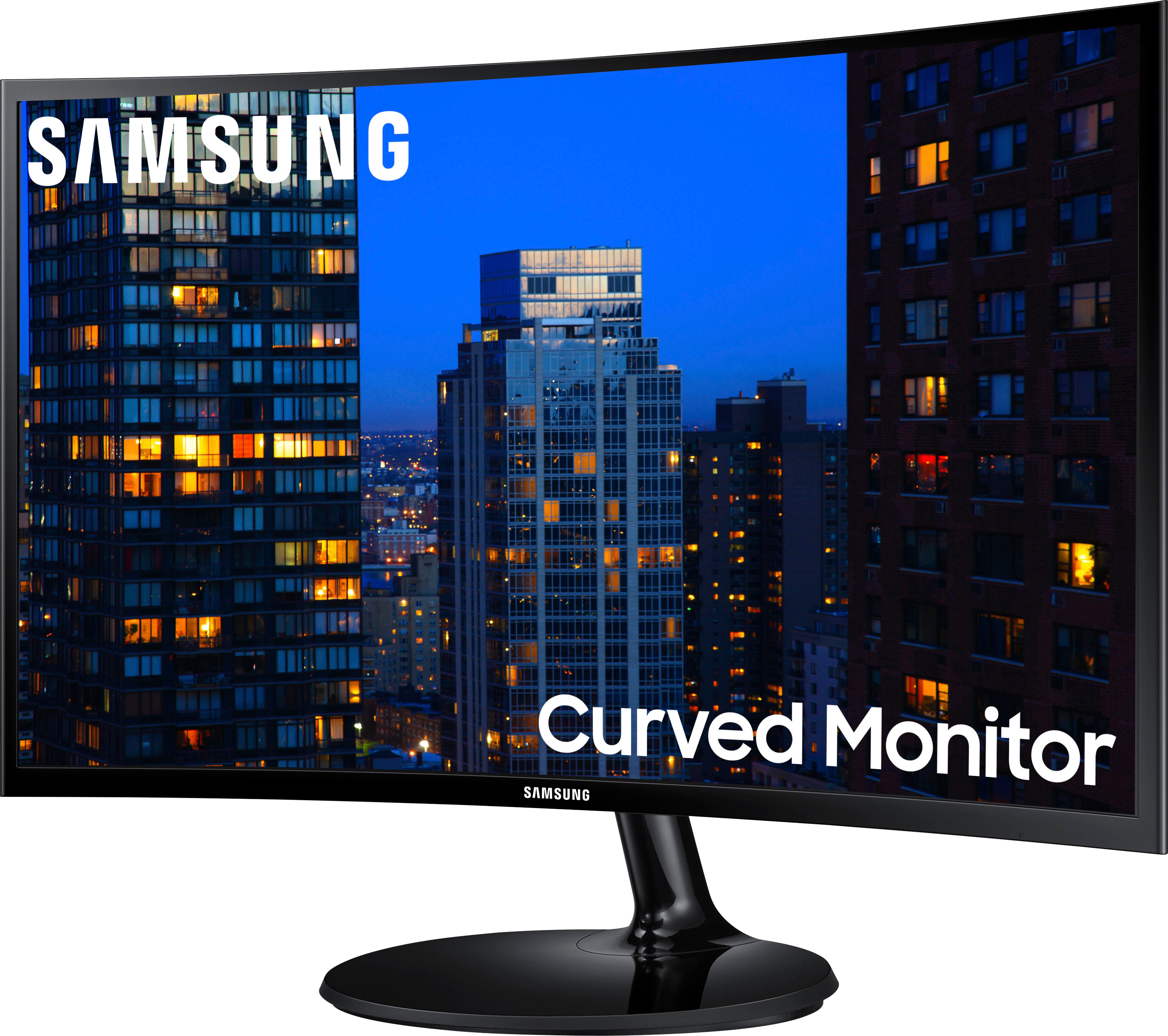 Angle View: Samsung - 390 Series 24" LED Curved FHD FreeSync Monitor (HDMI, VGA) - High glossy black