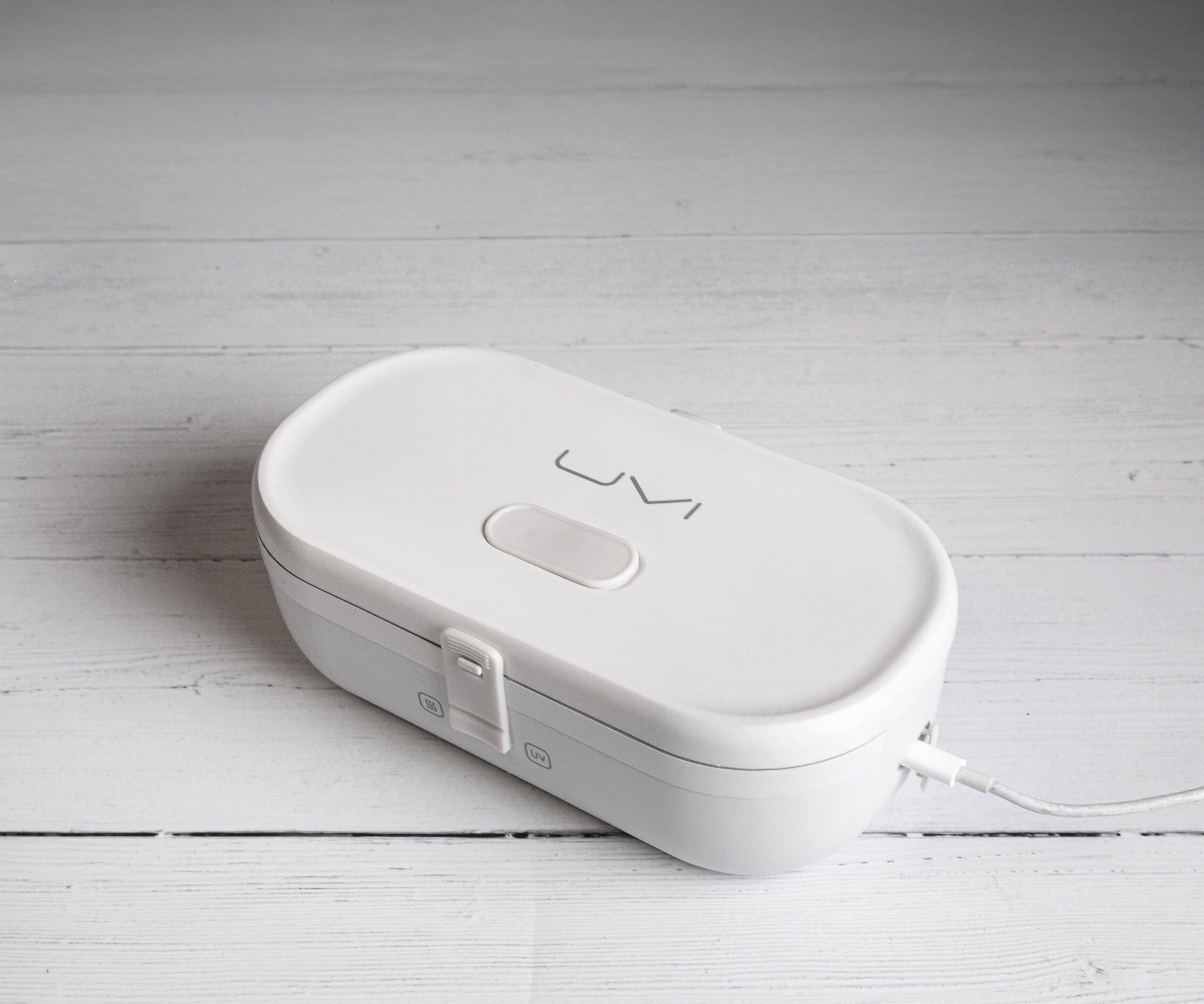 Left. UVI - UVI Plus Lunchbox - Portable Self-Heating Lunch Box with UV Sanitizer & USB-C Charging - Pearl.