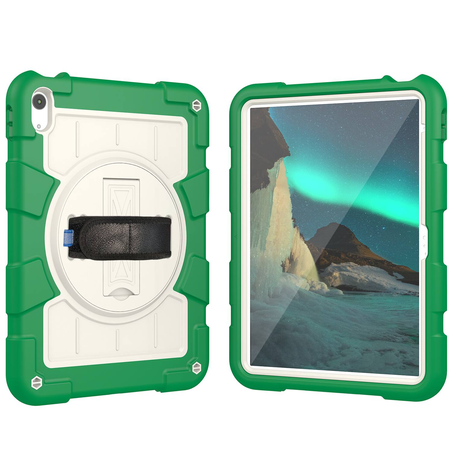 Alt View 4. Dteck - Heavy Duty Rugged Case for Apple iPad (A16) 11" 2025 & iPad 10.9" (10th Gen 2022),With Built-in Kickstand+Shoulder Strap - Deep Green.