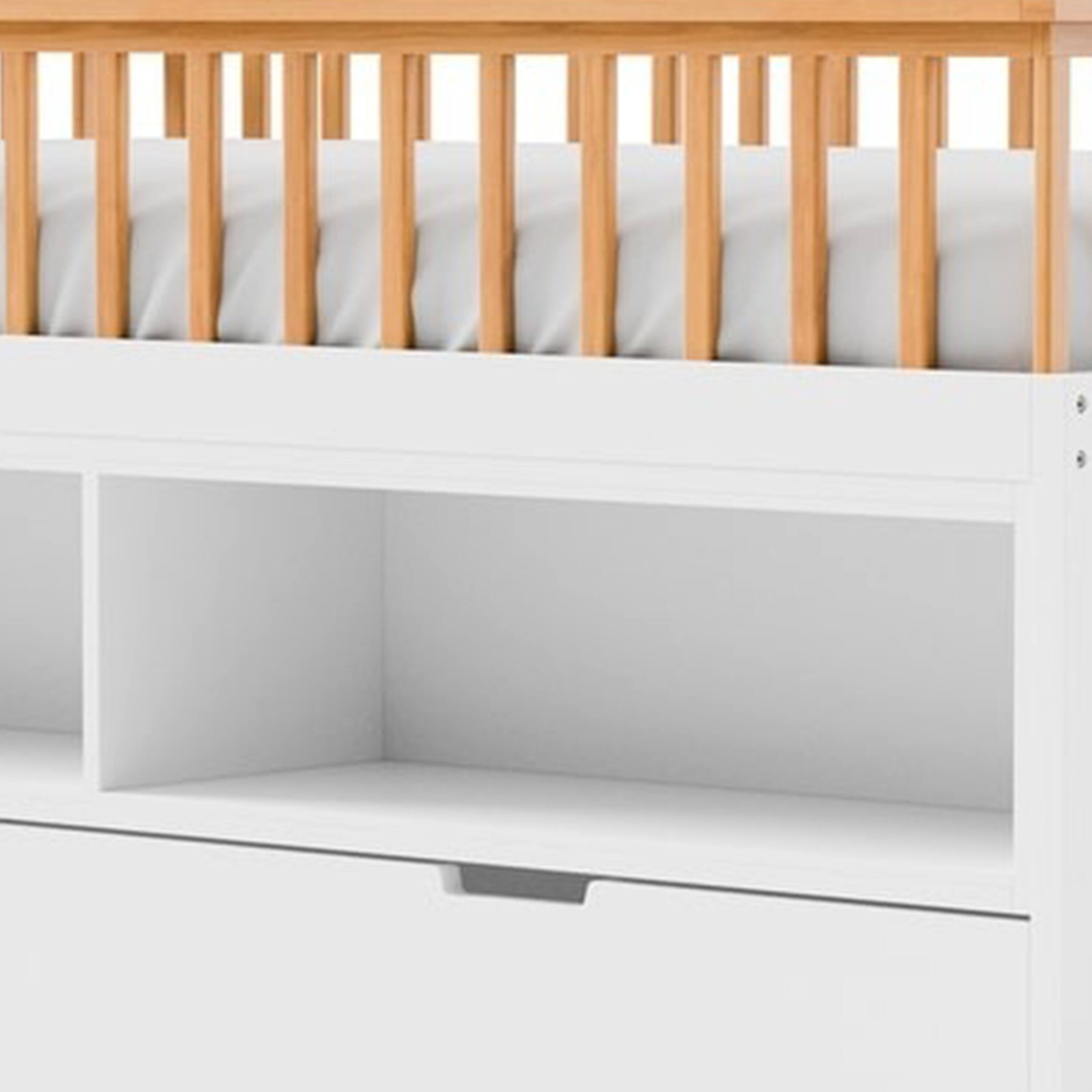 Alt View 1. Manhattan Lane - Lexo Twin Bookcase Bunk Bed w Trundle and Ladder - White, Oak Brown.