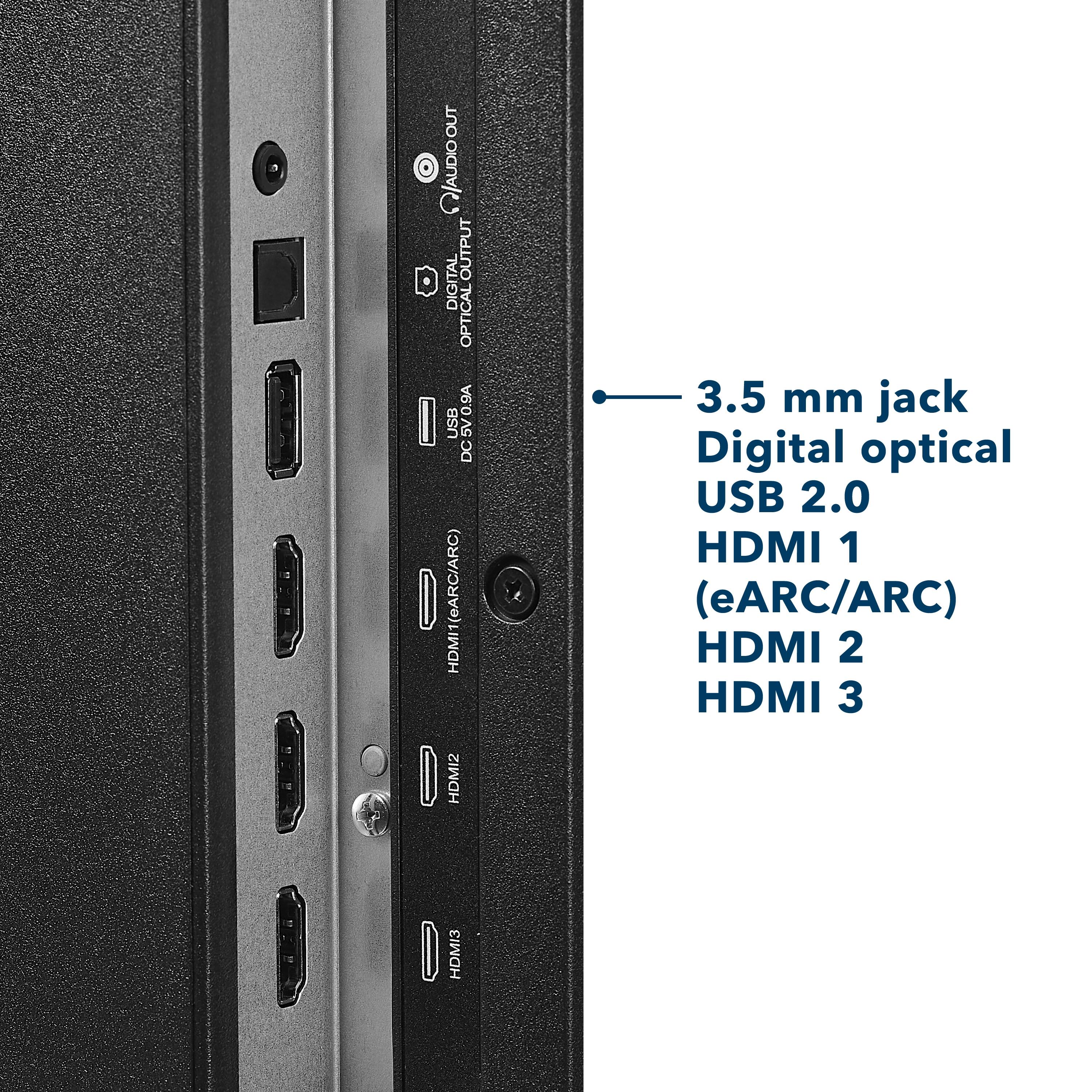 The text on the image is grouped and corrected as follows:

1. AUDIOOUT OUTPUT: This refers to the audio output of the device, which allows users to connect headphones or speakers to the device.
2. DIGITAL OPTICAL: This refers to the digital optical output, which is used to transmit high-quality audio signals from the device to a compatible digital audio device.
3. USB V0.9A: This refers to the USB 2.0 port, which is used to connect USB devices to the computer.
4. DC5VO: This refers to the DC-IN power input, which is used to supply power to the device.
5. DC (eARC/ARC): This refers to the eARC/ARC HDMI port, which is used to connect HDMI devices to the computer.
6. HDMI1: This refers to the HDMI 1 port, which is used to connect HDMI devices to the computer.
7. HDMI2: This refers to the HDMI 2 port, which is used to connect HDMI devices to the computer.
8. HDMI3: This refers to the HDMI 3 port, which is used to connect HDMI devices to the computer.