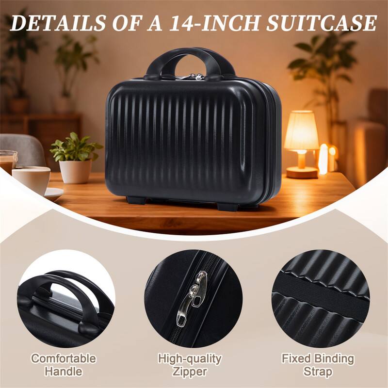 DETAILS OF A 14-INCH SUITCASE

- Comfortable Handle
- High-quality Zipper
- Fixed Binding Strap