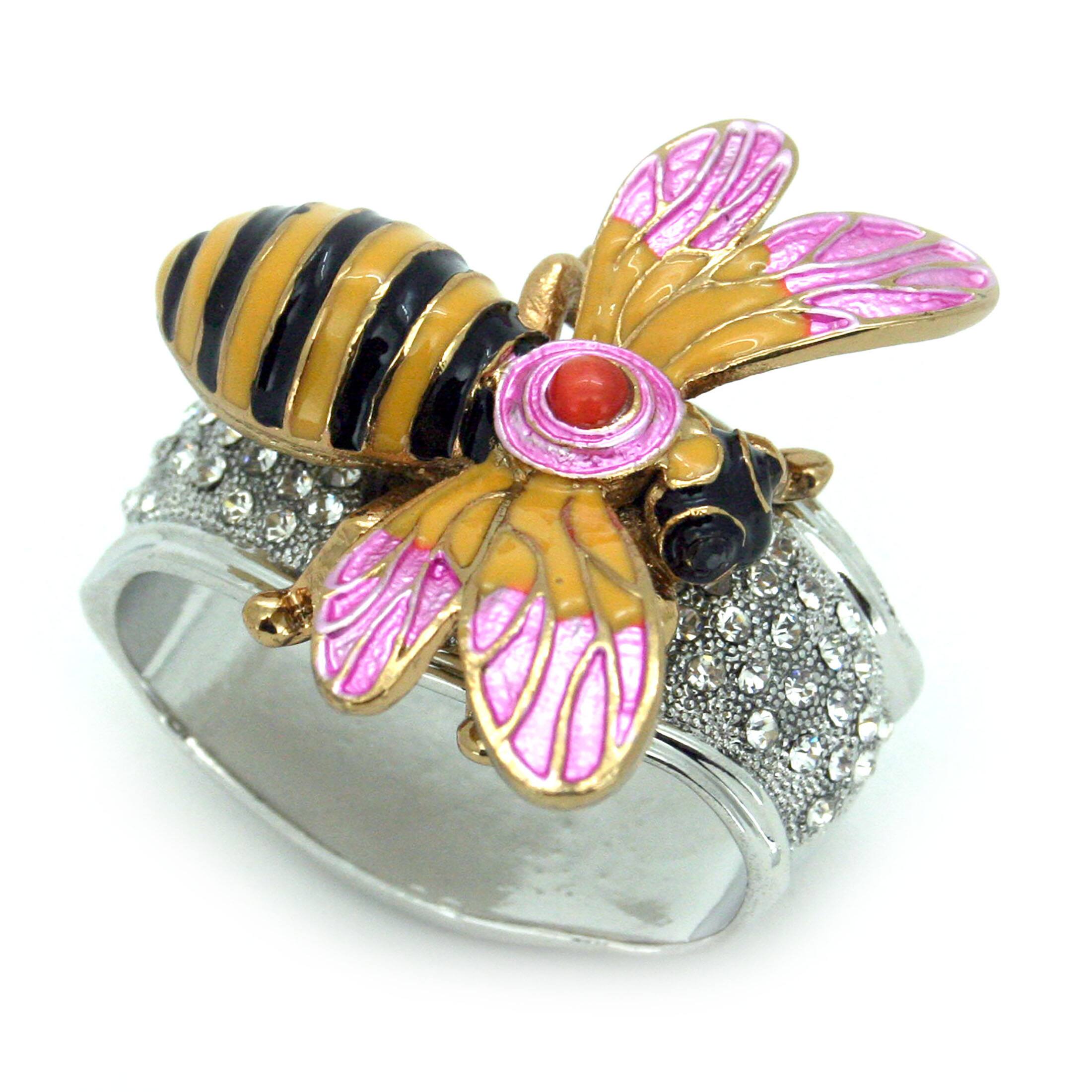 Alt View 1. Things2Die4 - Set of 4 Rhinestone Encrusted Metal Bumblebee Napkin Rings - Yellow.