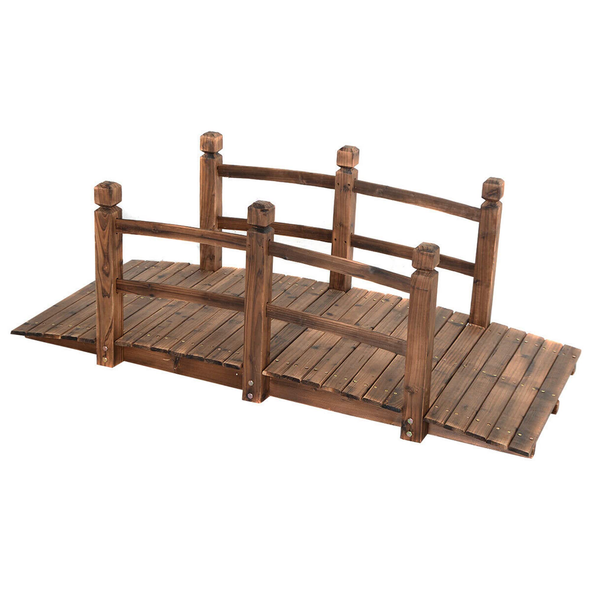 Gymax - 5Ft Garden Wooden Bridge Decoration Backyard Pond w/ Safety Rails - Brown price history on PriceWatchPro