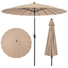 Costway - 9 FT Patio Round Market Umbrella with Push Button Tilt, Crank Handle, Vented Top - Tan