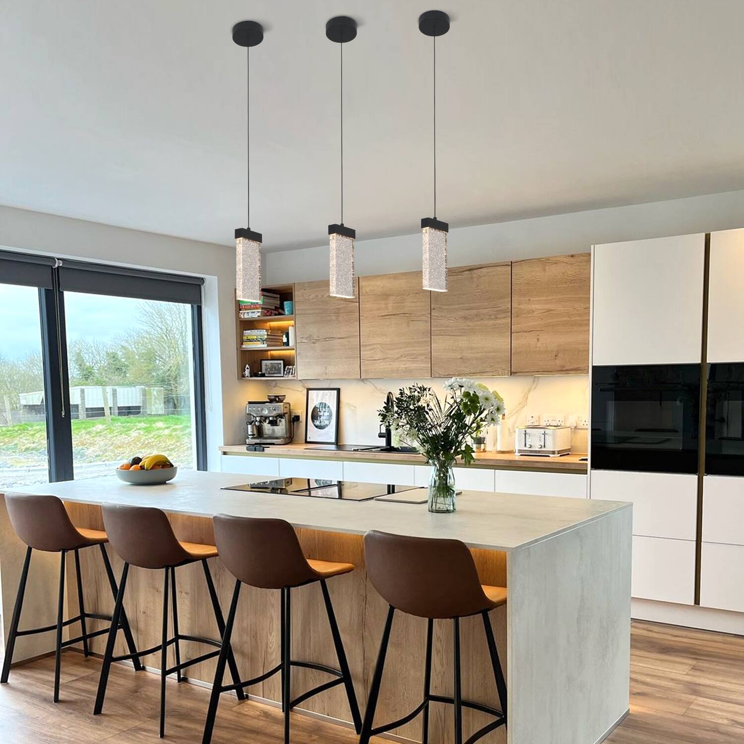 Angle. Umeiluce - LED Modern Crystal Pendant Light 3000K Dimming - Matte Black.