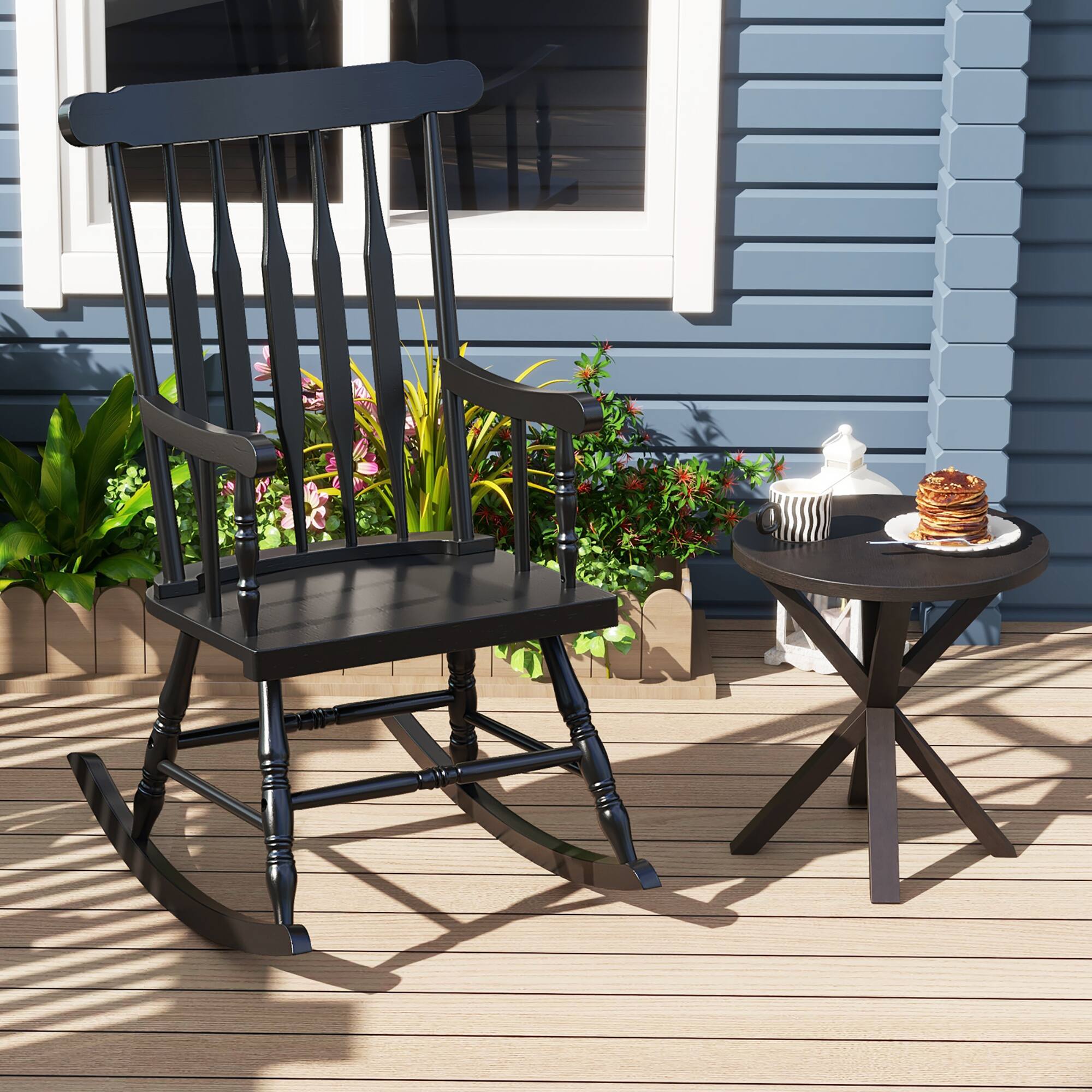 Alt View 3. Gymax - Gymax 2PCS Wooden Rocking Chair Single Rocker Indoor Garden Patio Yard Black - Black.