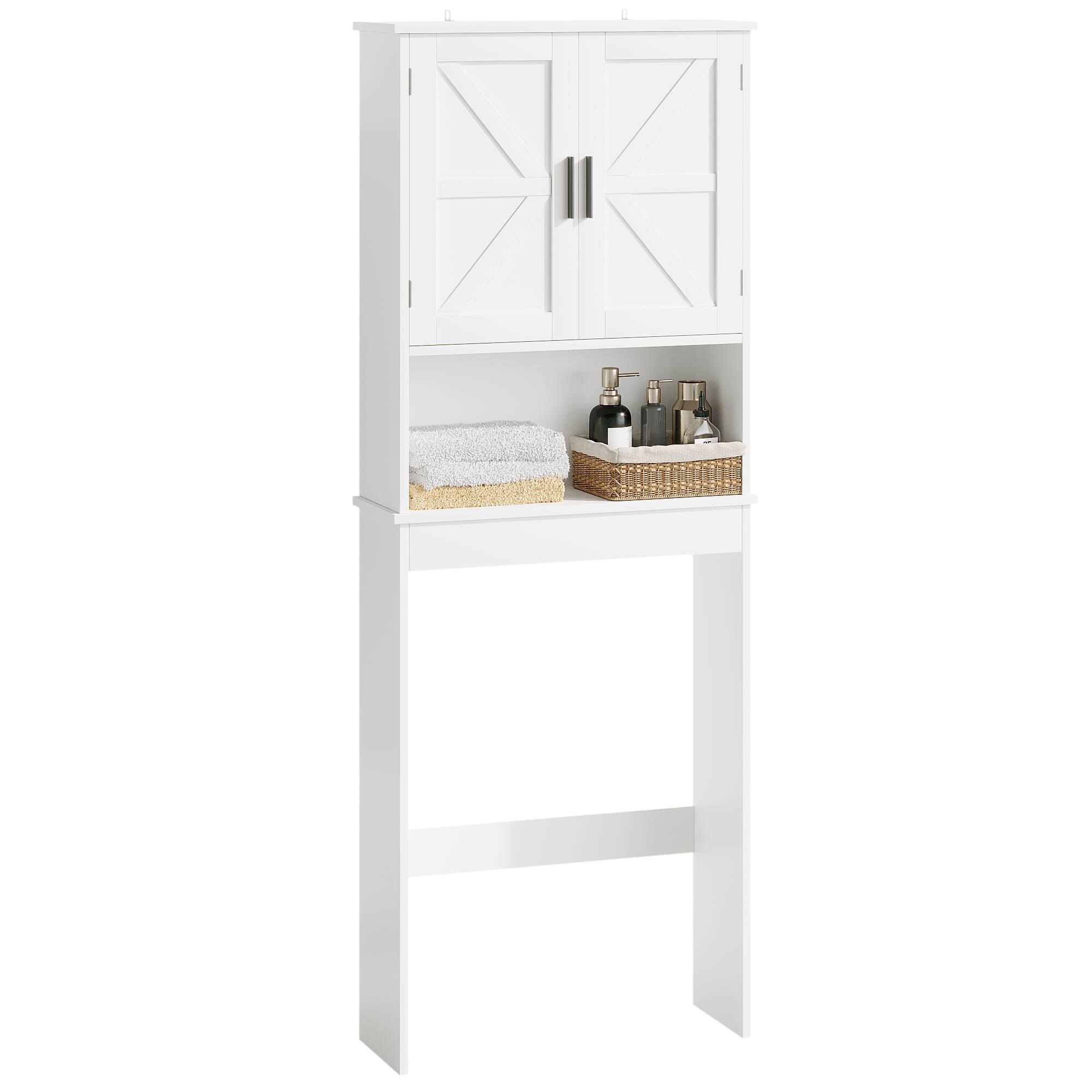 Alt View 3. Z-Edge - Over The Toilet Storage Cabinet with Adjustable Shelf, Bathroom Space Saver Organizer with 2 Doors and Open Shelf - White.