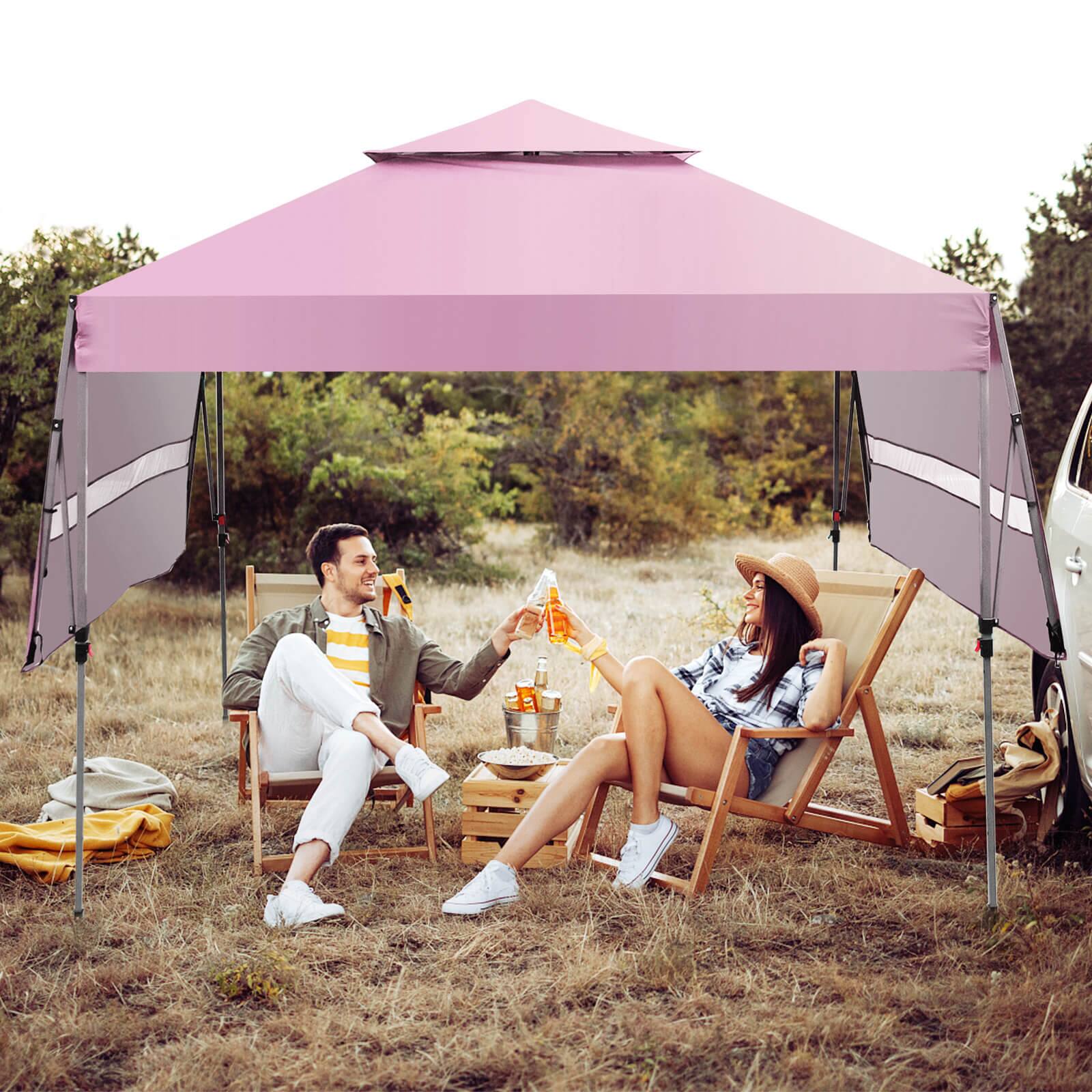 Alt View 1. Costway - Costway 10'x17.6' Outdoor Instant Pop-up Canopy Tent Dual Half Awnings Adjust Patio - Pink.