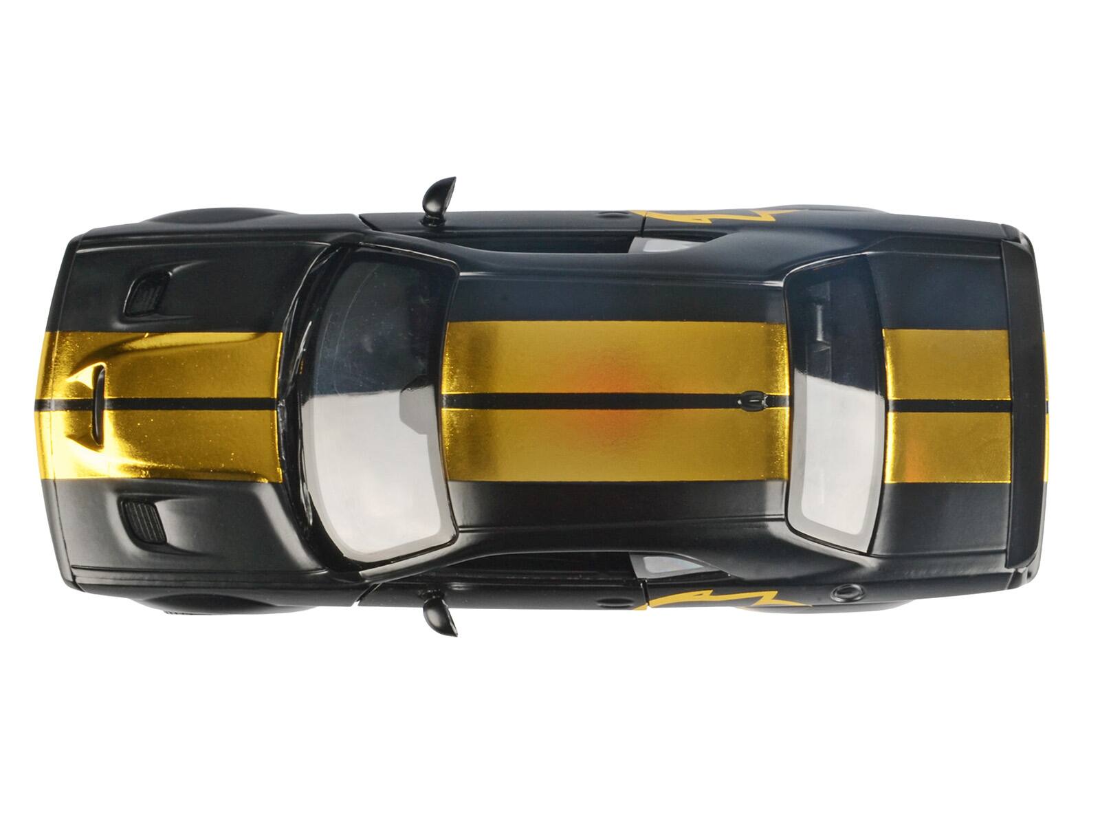 Alt View 1. Motormax - 2018 Dodge Challenger SRT Hellcat Widebody Matt Black with Gold Stripes and Graphics "Midnight Eclipse" Series 1/24 - Matt Black and Gold.