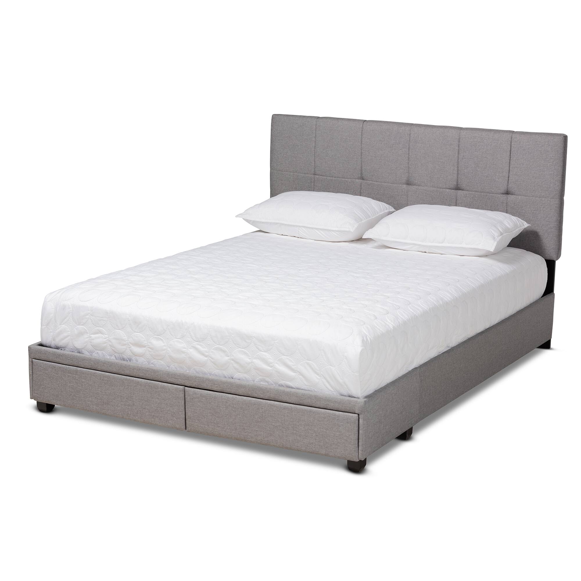 Front. Baxton Studio - Netti Fabric Upholstered 2-Drawer Queen Size Platform Storage Bed - Light Grey/Black.