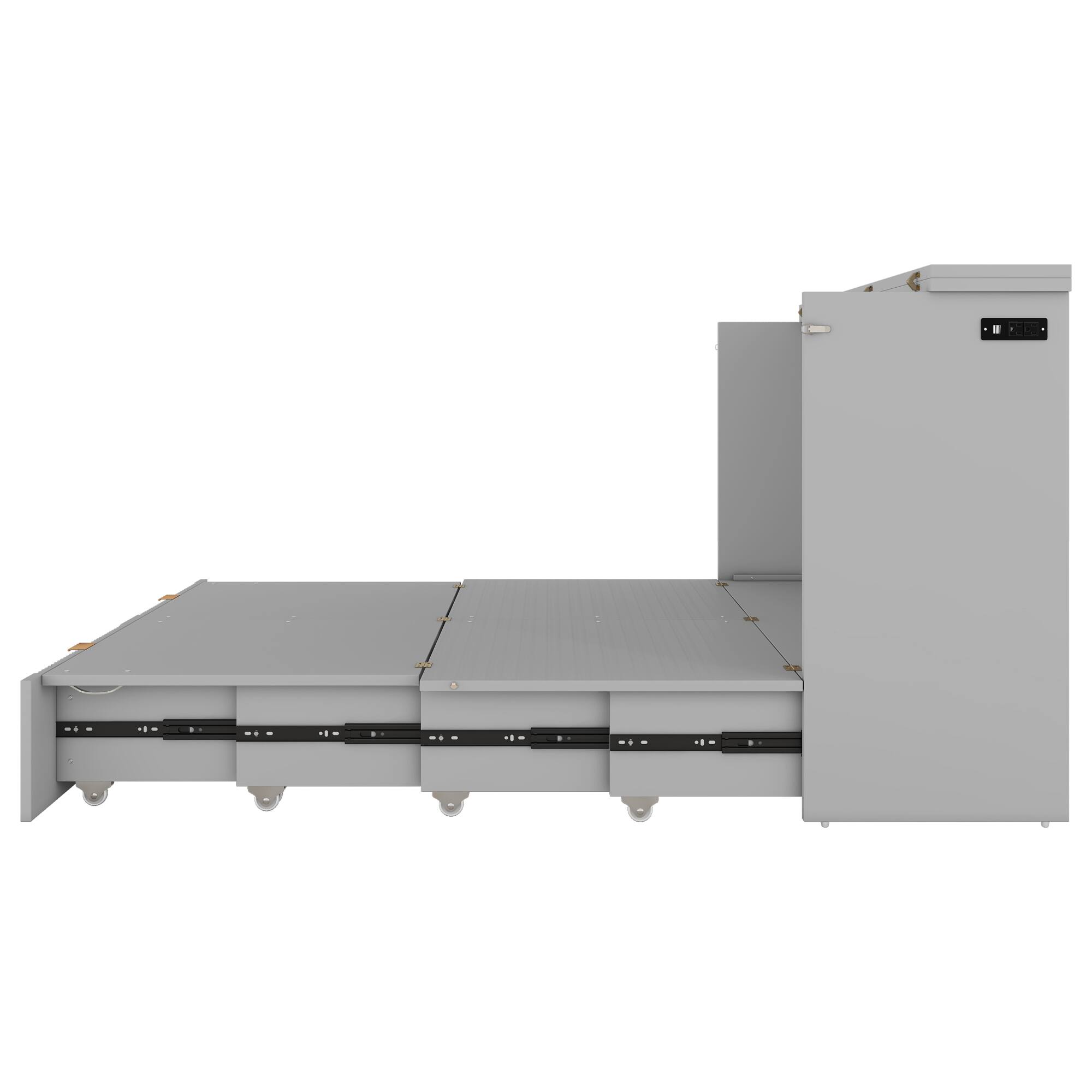 Alt View 1. Tiramisubest - Full Size Murphy Bed, Drawer, Sockets, USB, Pulley, Gray, Plywood - Gray.