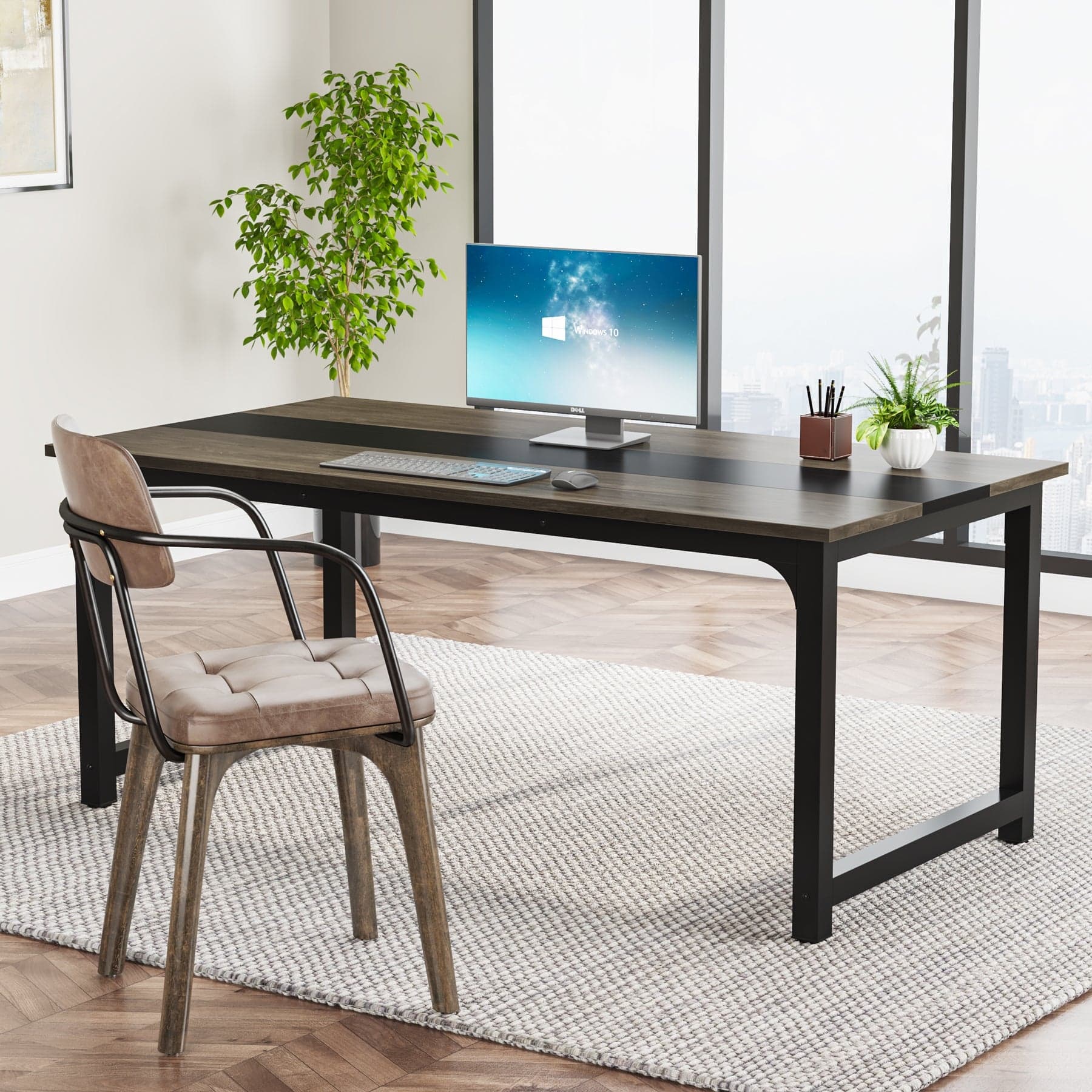 Tribesigns - Conference Table with Engineered Wood Construction and Space-Saving Design for Home Office - Gray