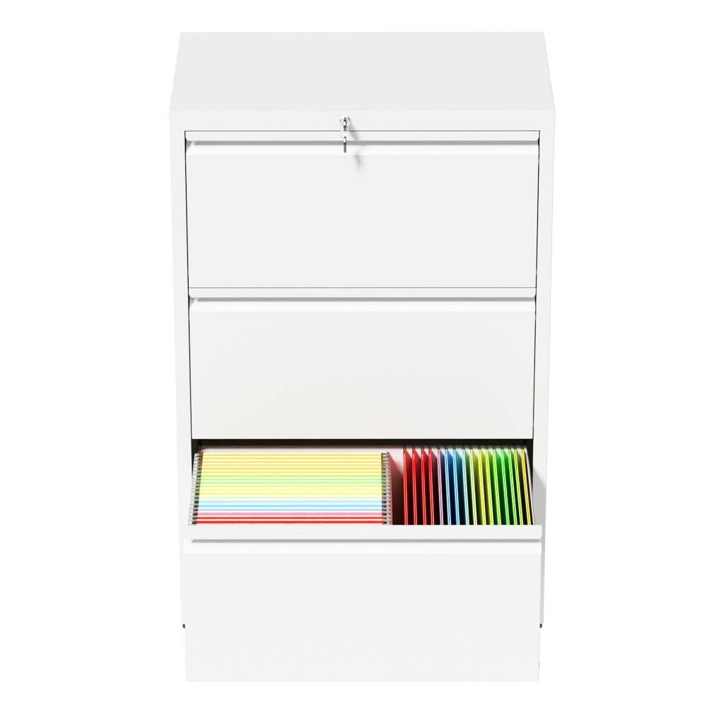 Alt View 10. Loheer - Loheer 3 Drawer Lateral File Cabinet White Metal Locking Filing Cabinet for Home Office.