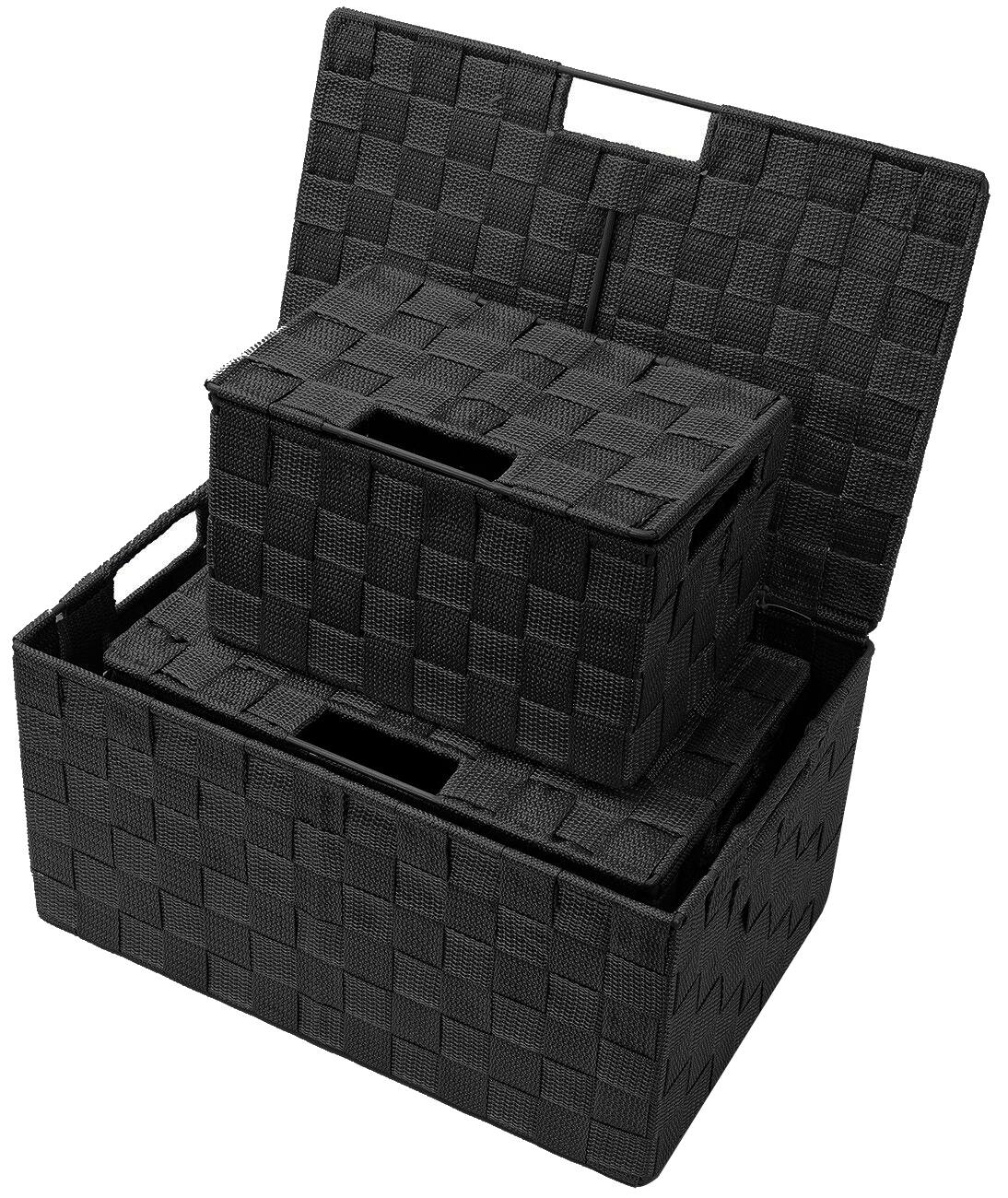 Alt View 2. Sorbus - Sorbus Set of 3 Storage Baskets for Organizing with Lid, Mesh, Linen, Organizer Storage Baskets for Home or Office - Black.