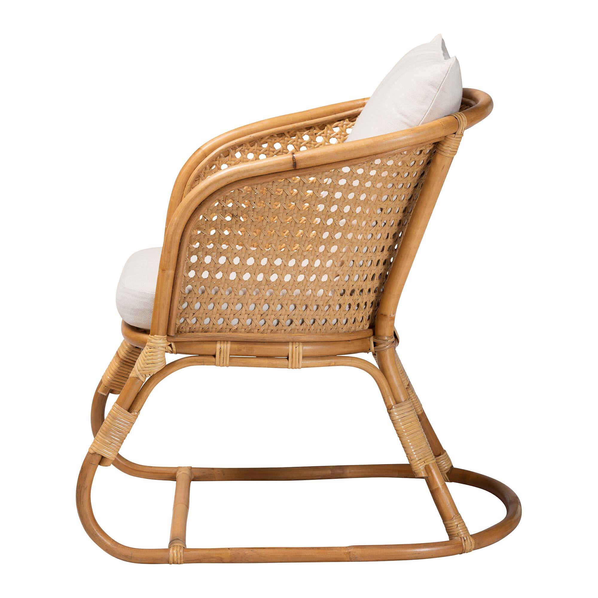 Left. bali & pari - Niko Bohemian Rattan Arm Chair - Light Honey/White.