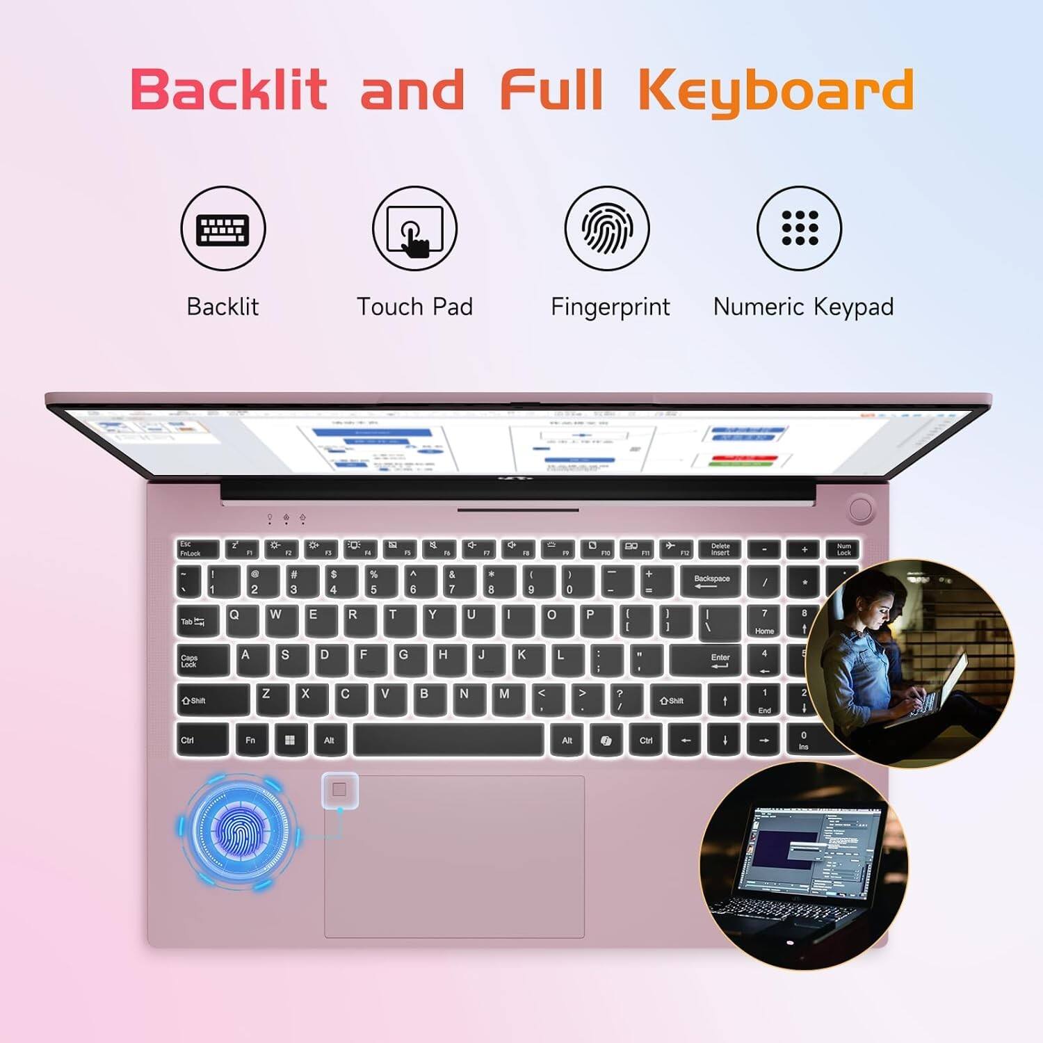 Backlit and Full Keyboard

- Backlit
- Touch Pad
- Fingerprint
- Numeric Keypad