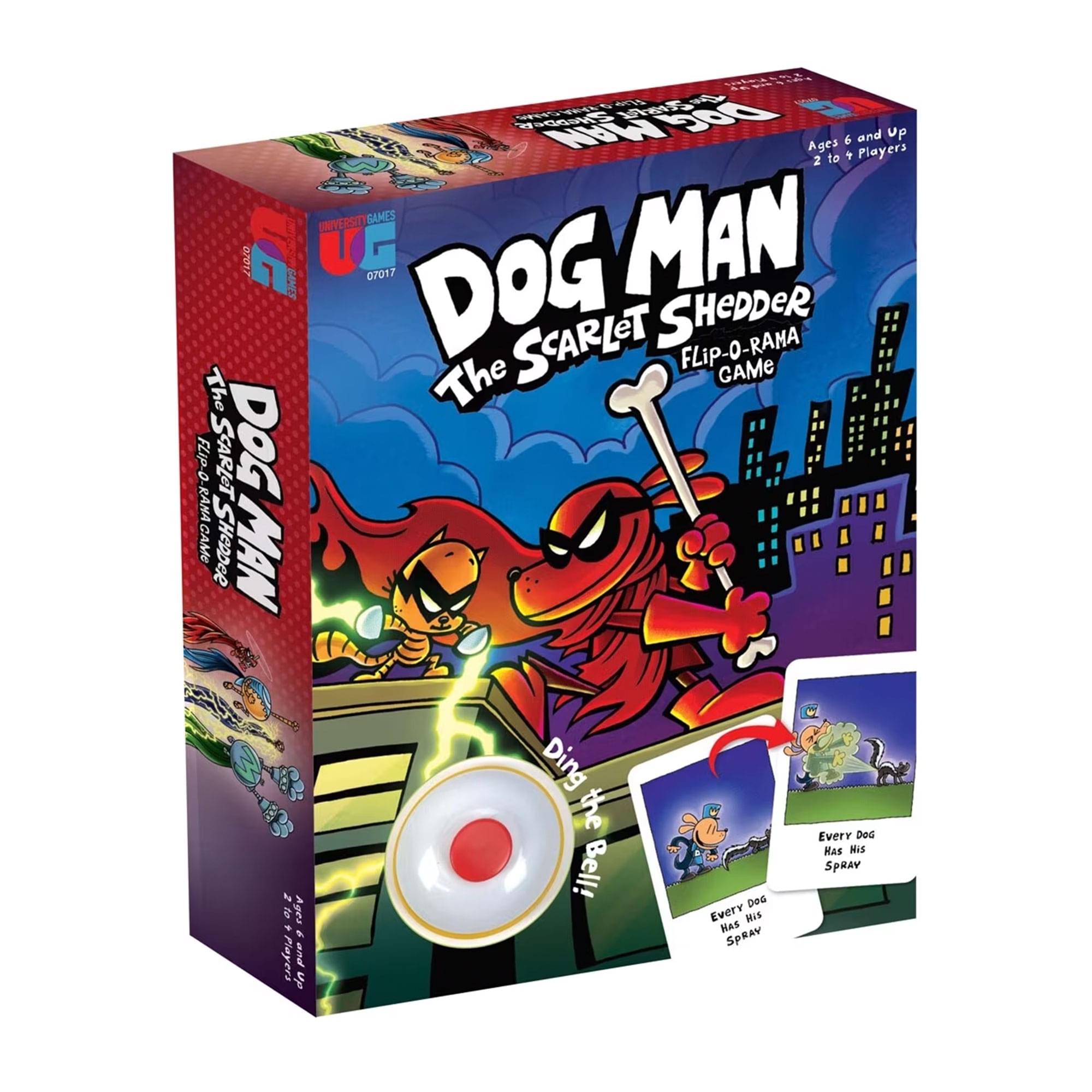 4 A& OR 2 DOG MAN 6 and Up Ages + Players 2 to 4 UNIVERSITGANE GAMES rare 6 UF 07017 DOG MAN SCARLET SHEDDeR FLiP-O-RAMA The CAMe The FLIP-O SCARLET DOG RANA GAMO SHEDDeR MAN 21 Ages . . Players pue  Ding the Bell! DeG Every BUIS HAS SpRAV Every Des KAS MiS SPRAY