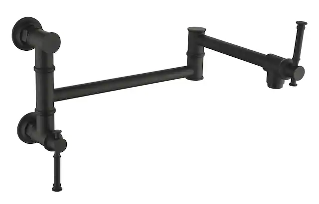 Front. Siljoy - Wall mounted Pot Filler Faucet, Modern Brass Pot Filler Two-Attachment Wall Mount Folding Kitchen Pot Filler Swing Arm - Matte Black.