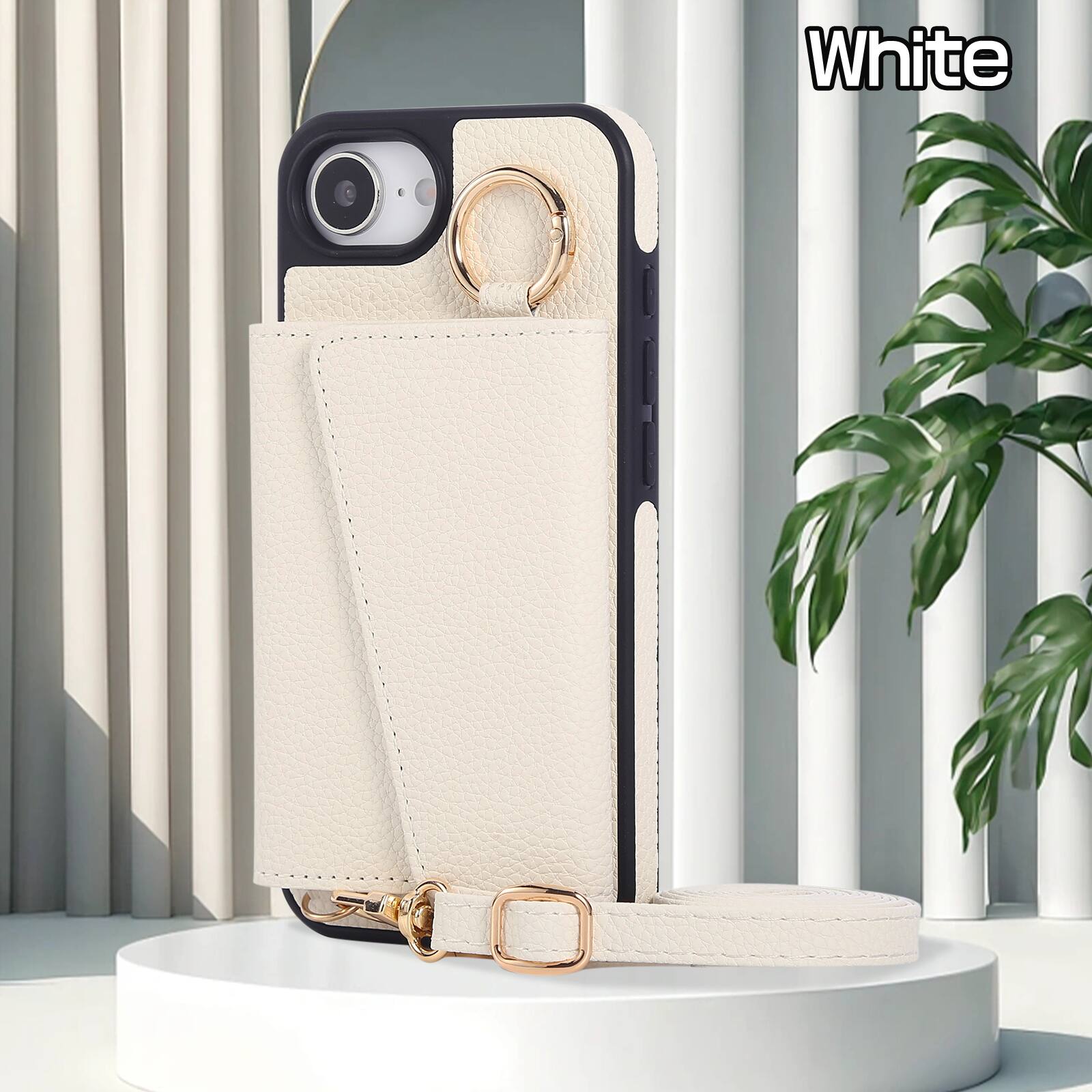 Alt View 2. Dteck - Crossbody Wallet Case for Apple iPhone 17e / 16e,with Makeup Mirror and Card Holder,Premium Faux Leather Texture Cover - White.