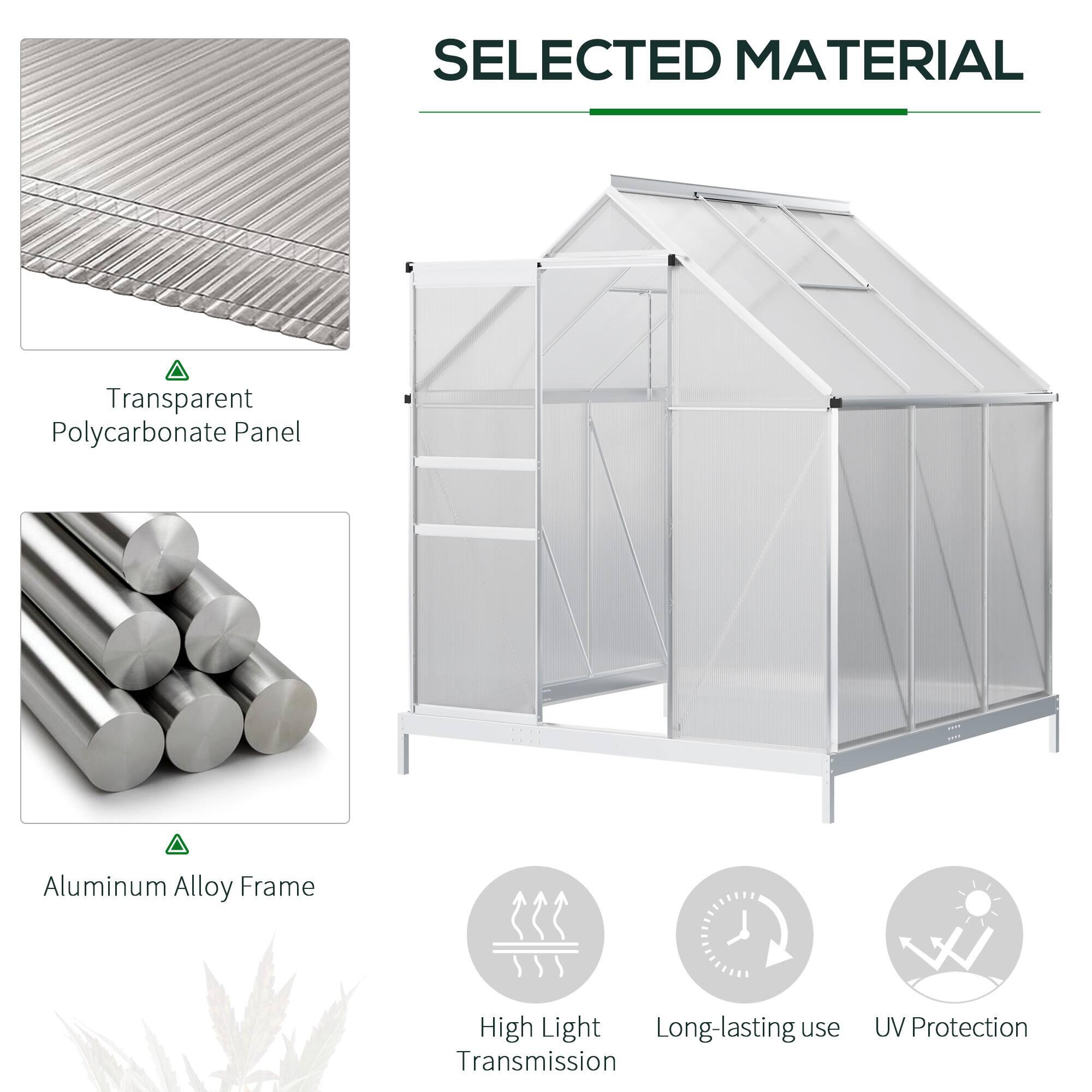 SELECTED MATERIAL

- Transparent Polycarbonate Panel
- Aluminum Alloy Frame

- High Light Transmission
- Long-lasting use
- UV Protection