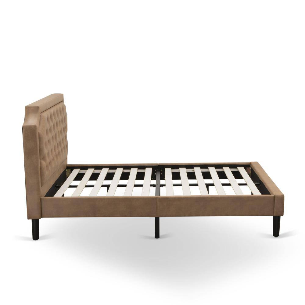 Back. East West Furniture - GB28Q-1DE07 2-Piece Platform Bed Set with a Platform Bed and 1 Distressed Jacobean End Tables - Brown Faux Leather and - Brown.