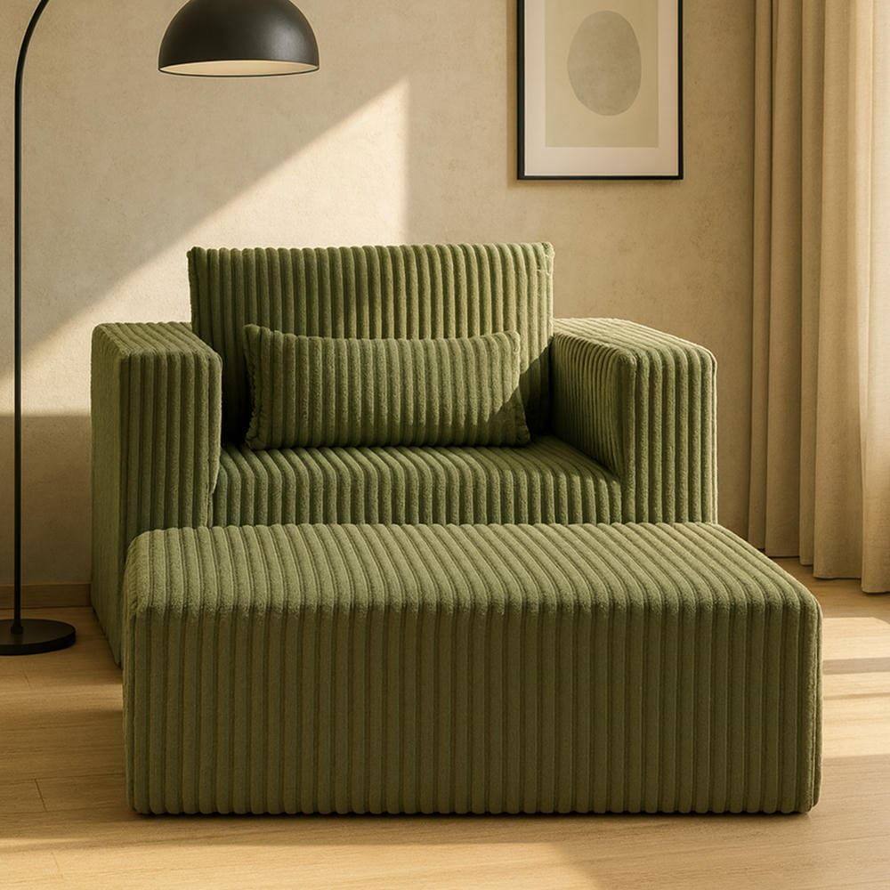 Alt View 9. Kadyn - Oversized All-Foam Lounge Chair with Ottoman, Modular Corduroy, No-Tool Assembly, Green - Green.