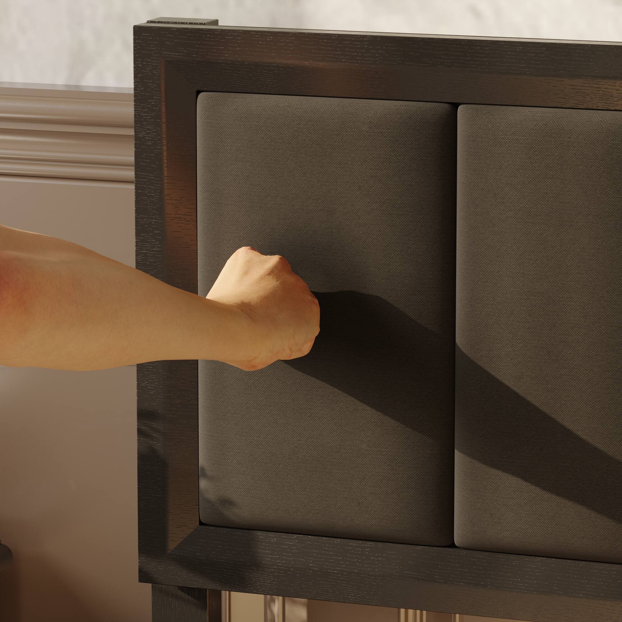 Alt View 8. Famapy - Famapy Solid Wood Bed Frame - Upholstered Headboard, Rubber Wood, Enhanced Stability - Black.