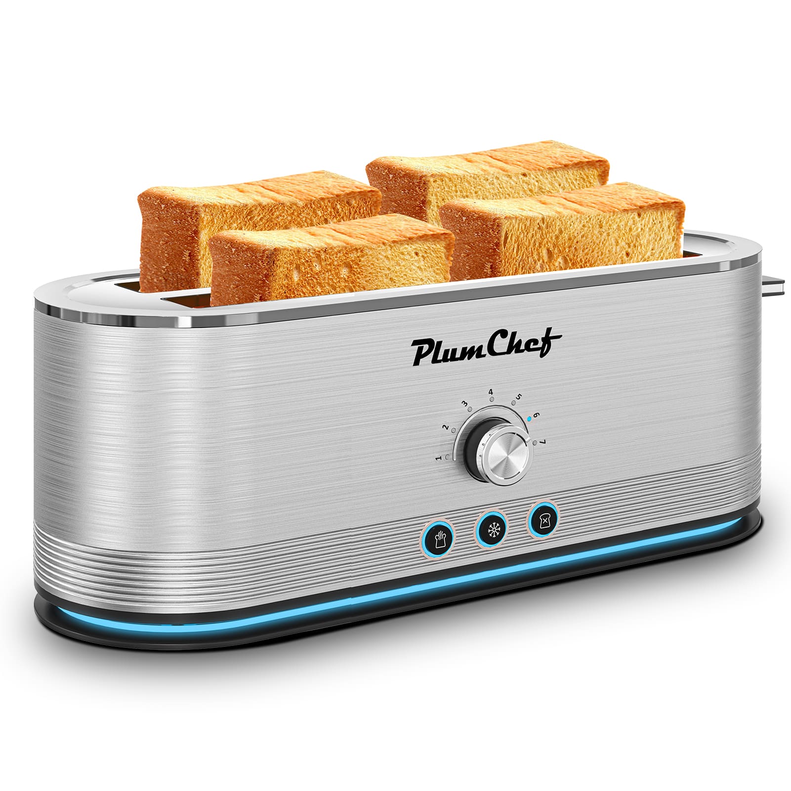 Aukfa - 4-Slice Toaster - 7 Browning Settings, Defrost/Reheat, Removable Crumb Tray, Stainless Steel 1350W - Silver