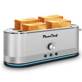 Aukfa - 4-Slice Toaster - 7 Browning Settings, Defrost/Reheat, Removable Crumb Tray, Stainless Steel 1350W - Silver