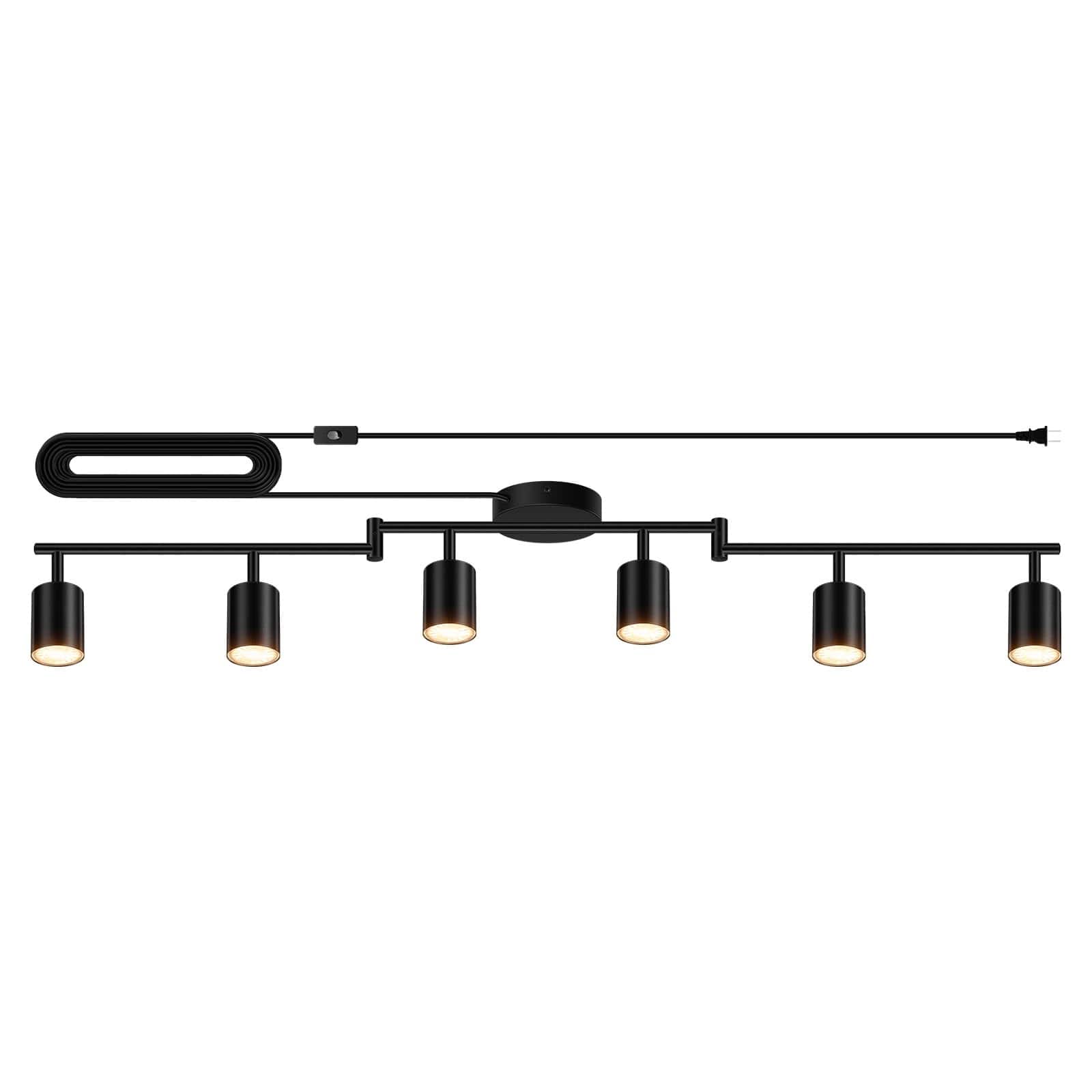 Dazzed Corner - 6-Light Plug-in LED Track Lighting, Ceiling Spotlight Kit - Black