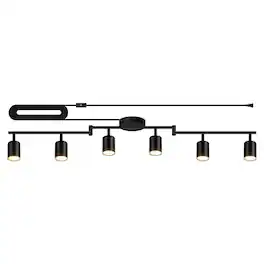 Dazzed Corner - 6-Light Plug-in LED Track Lighting, Ceiling Spotlight Kit - Black